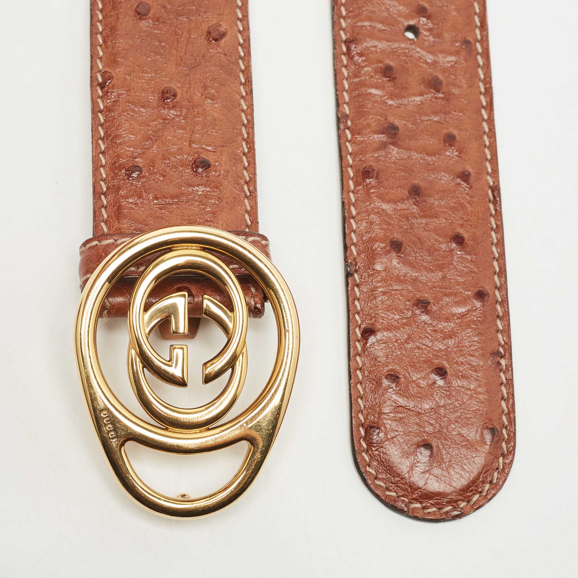 

Gucci Brown Ostrich Leather Interlocking G Belt