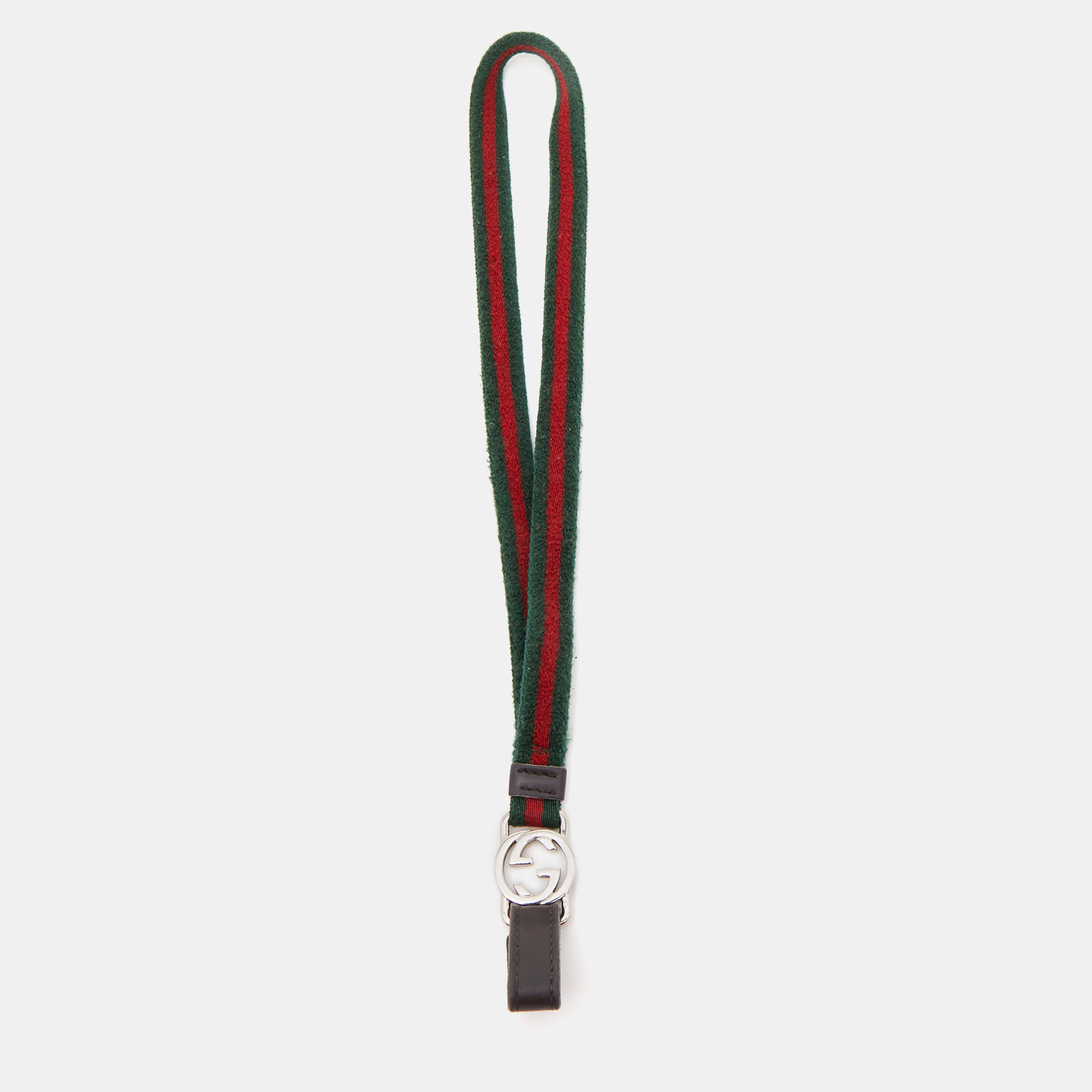 

Gucci Green/Red Web Canvas and Leather Interlocking G Lanyard Keychain