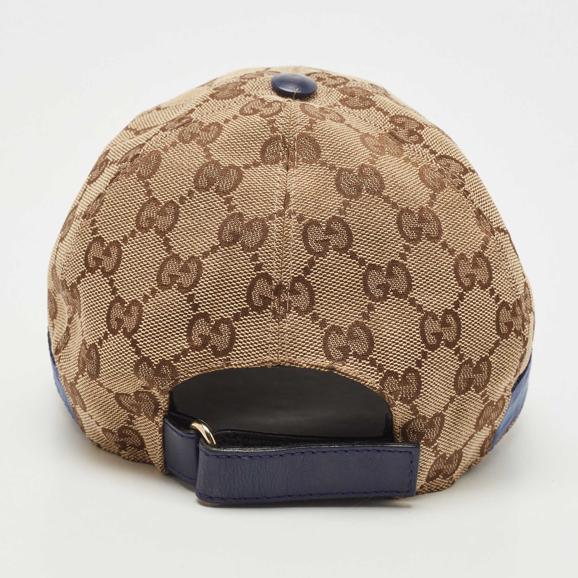 GUCCI Monogram Visor Hat L Beige Blue 1271569