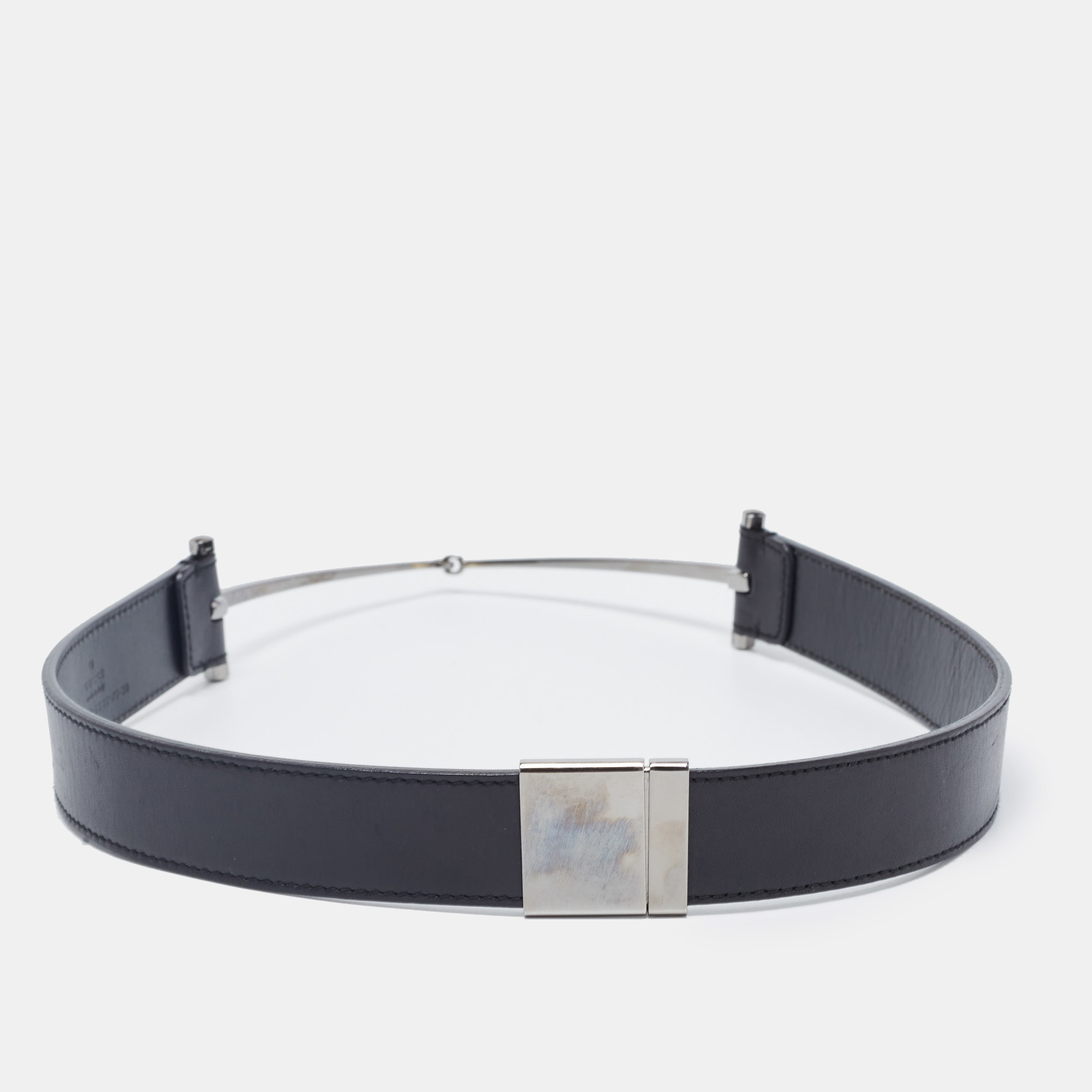 

Gucci Black Leather Horsebit Metal Waist Belt