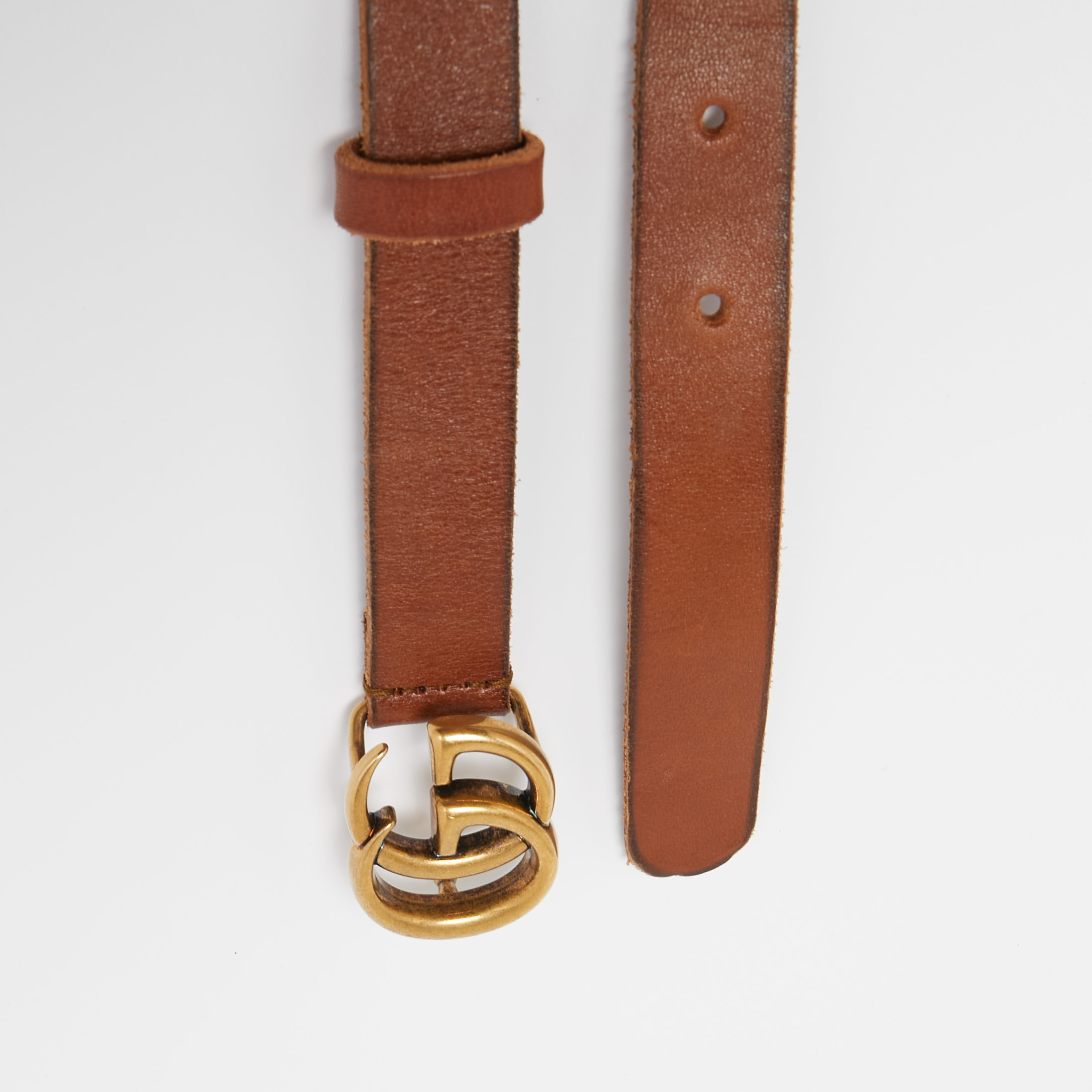 

Gucci Brown Leather GG Marmont Slim Buckle Belt