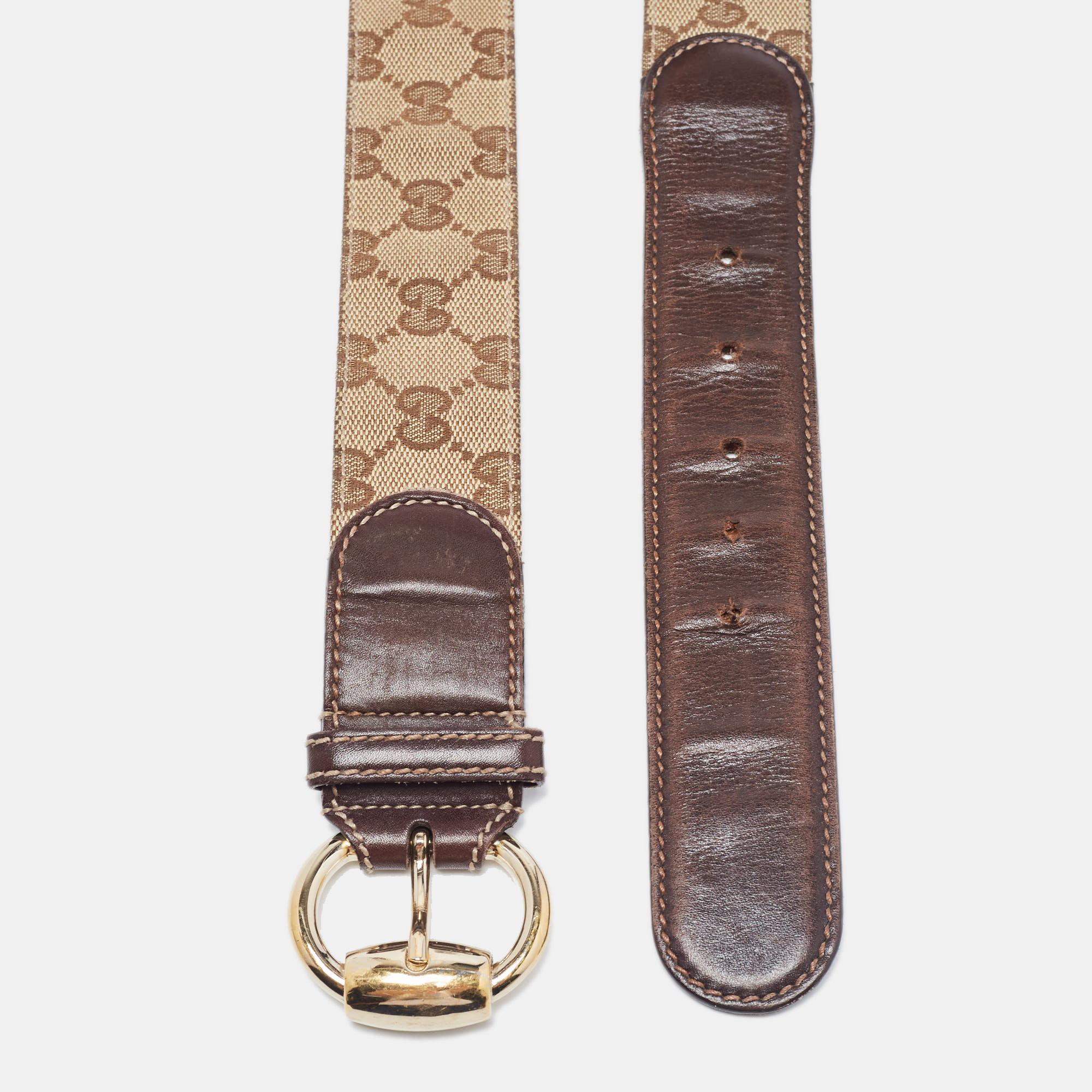 

Gucci Beige/Brown GG Canvas and Leather Buckle Belt