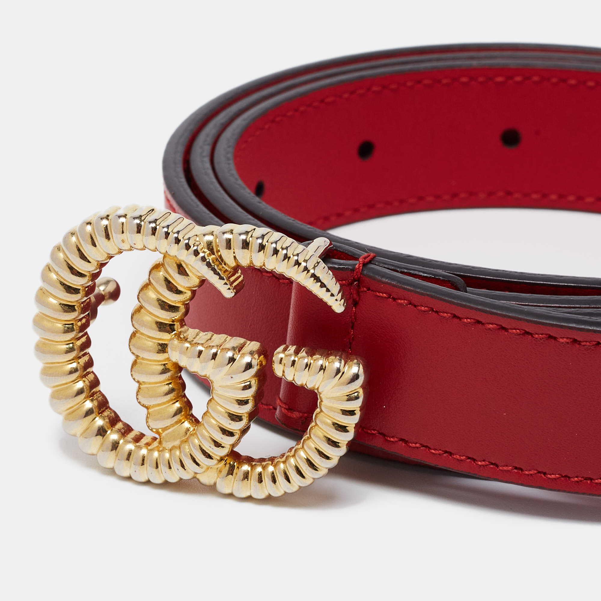 

Gucci Red Leather Torchon Double G Buckle Belt