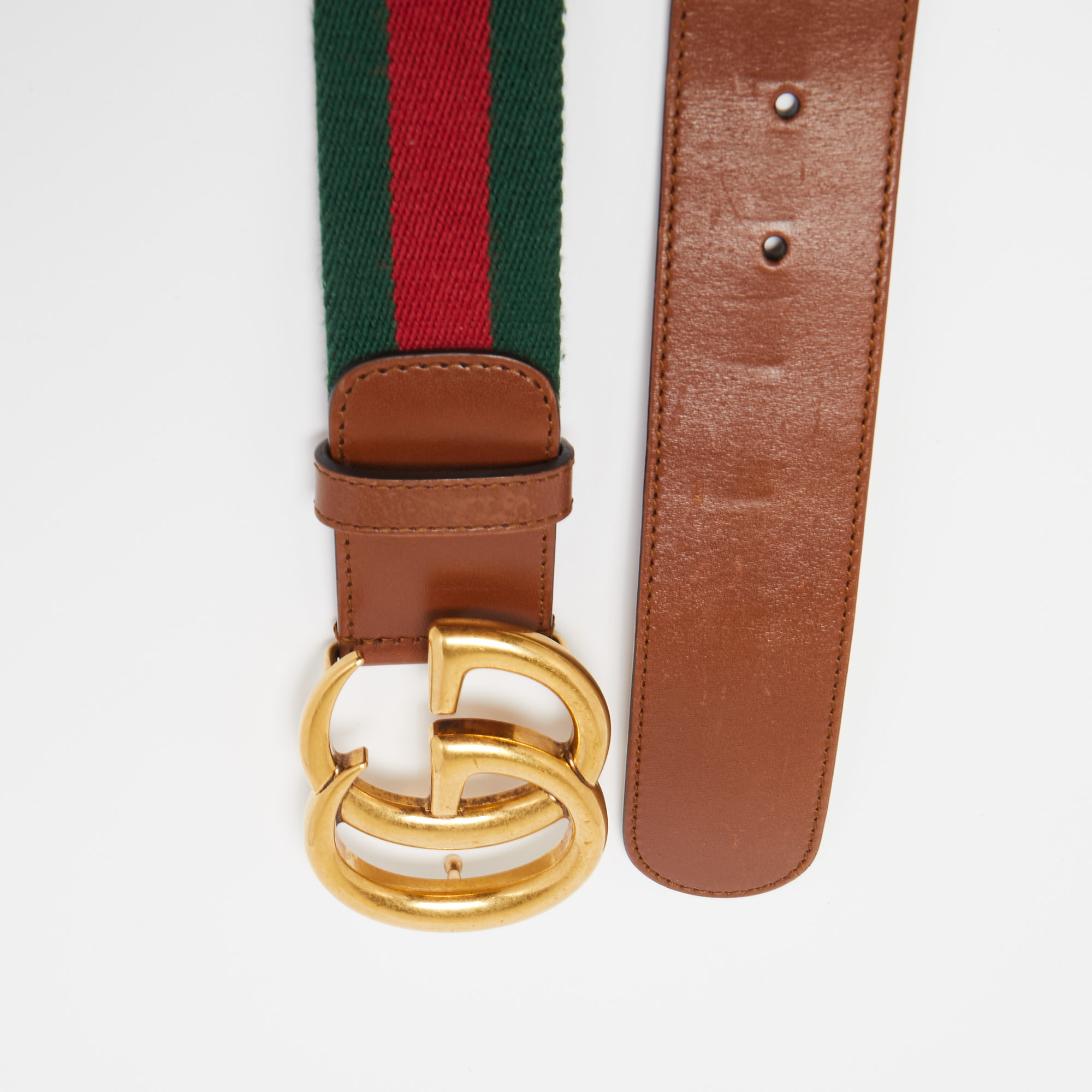 

Gucci Black Web Fabric and Leather Interlocking GG Buckle Belt, Brown