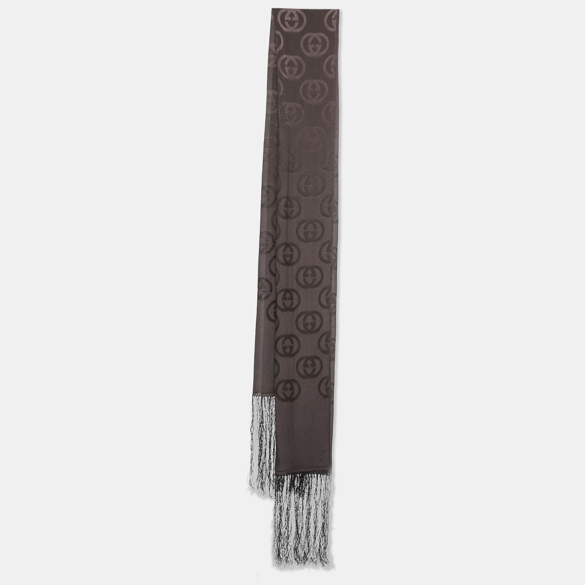 

Gucci Brown GG Pattern Silk Fringed Stole