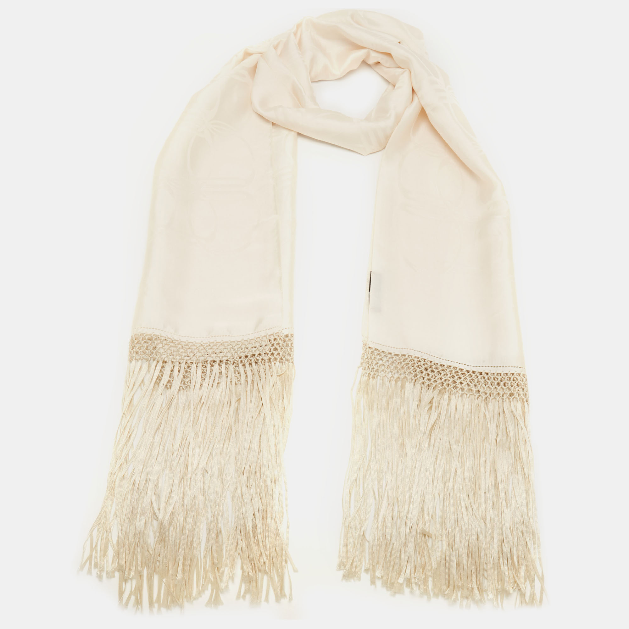 

Gucci Ivory Patterned Silk Fringed Stole, White