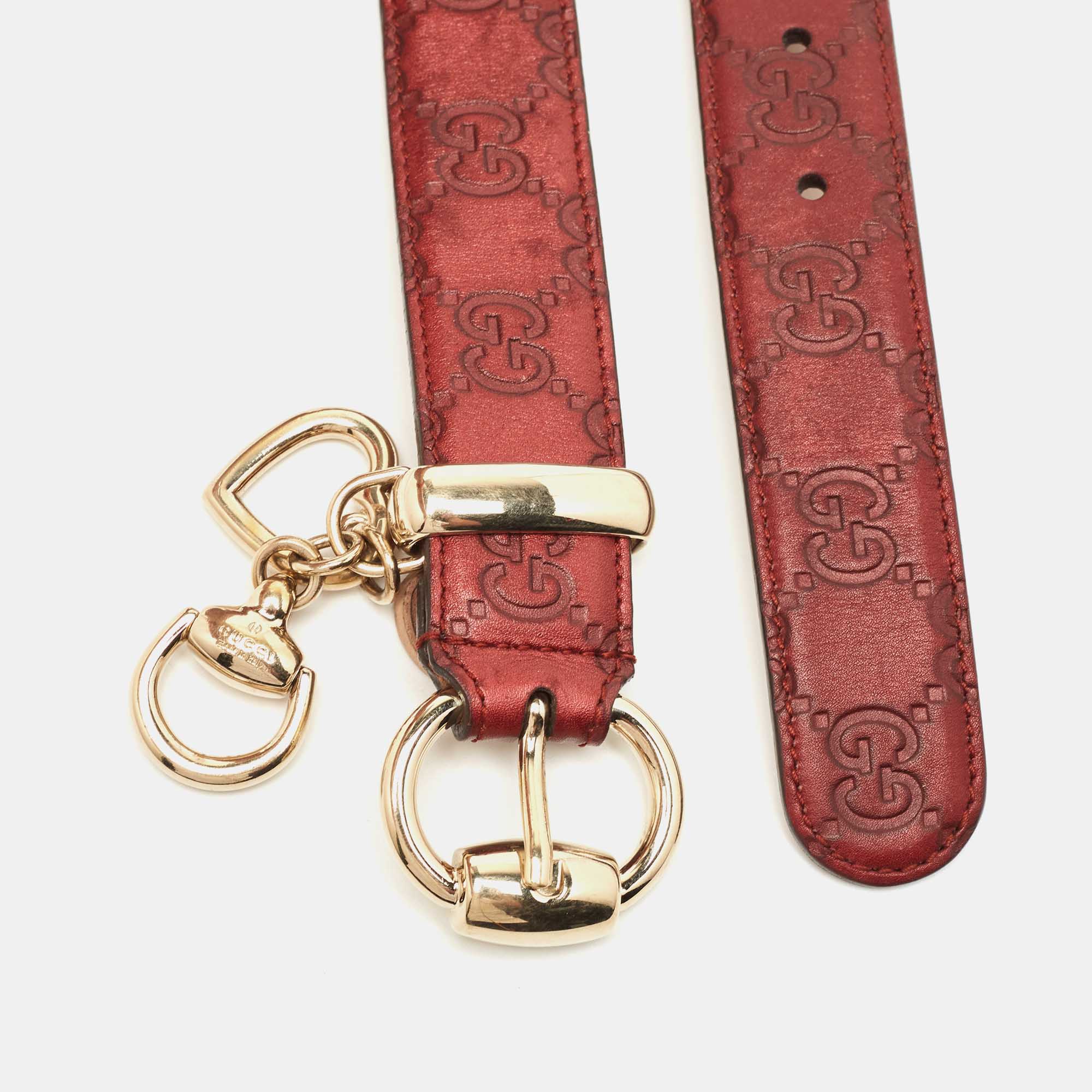 

Gucci Red Guccissima Leather Heart Charm Buckle Belt