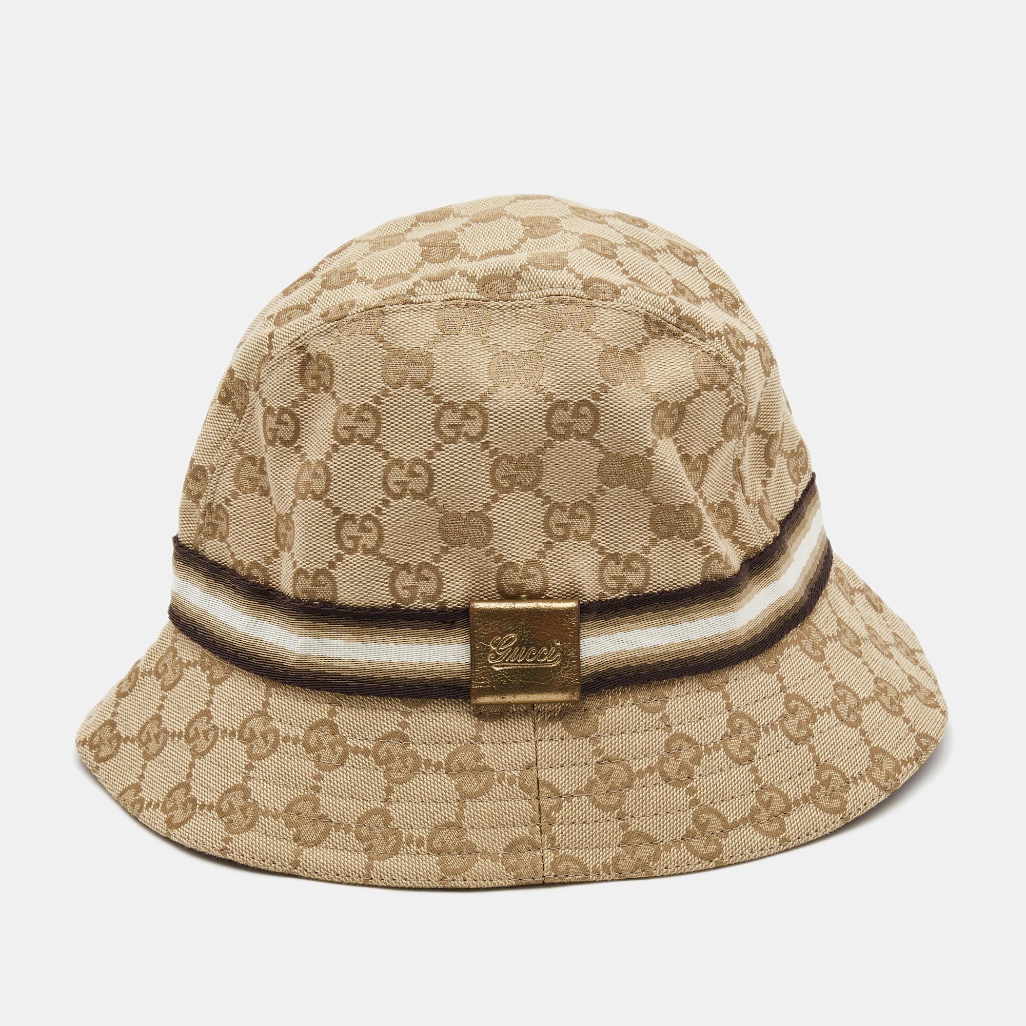 

Gucci Beige Logo Monogram Web Detail GG Canvas Bucket Hat