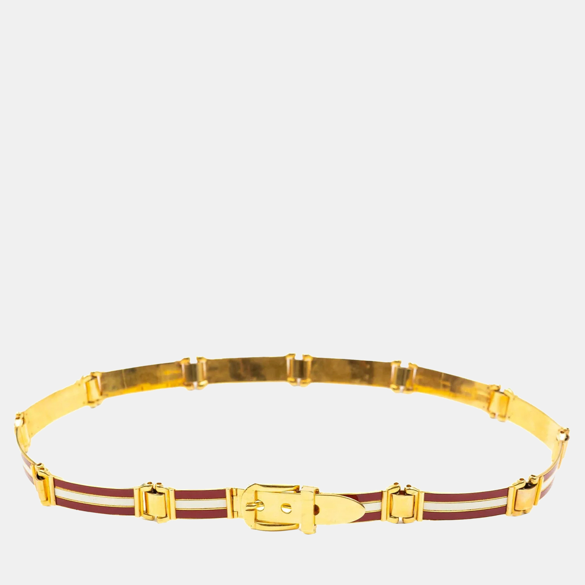 Pre-owned Gucci Enamel Belt - Awl3203 In Gold