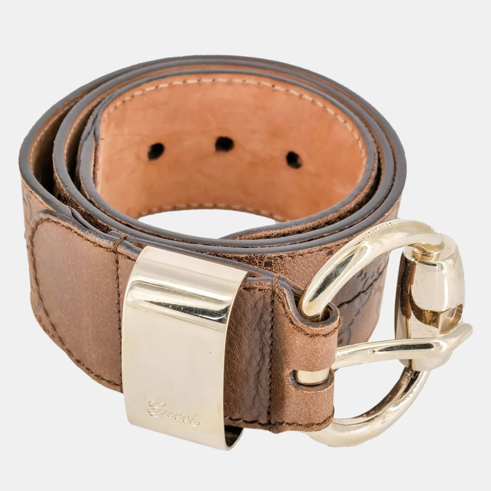 Pre-owned Gucci Ssima Wide Buckle Belt In Brown