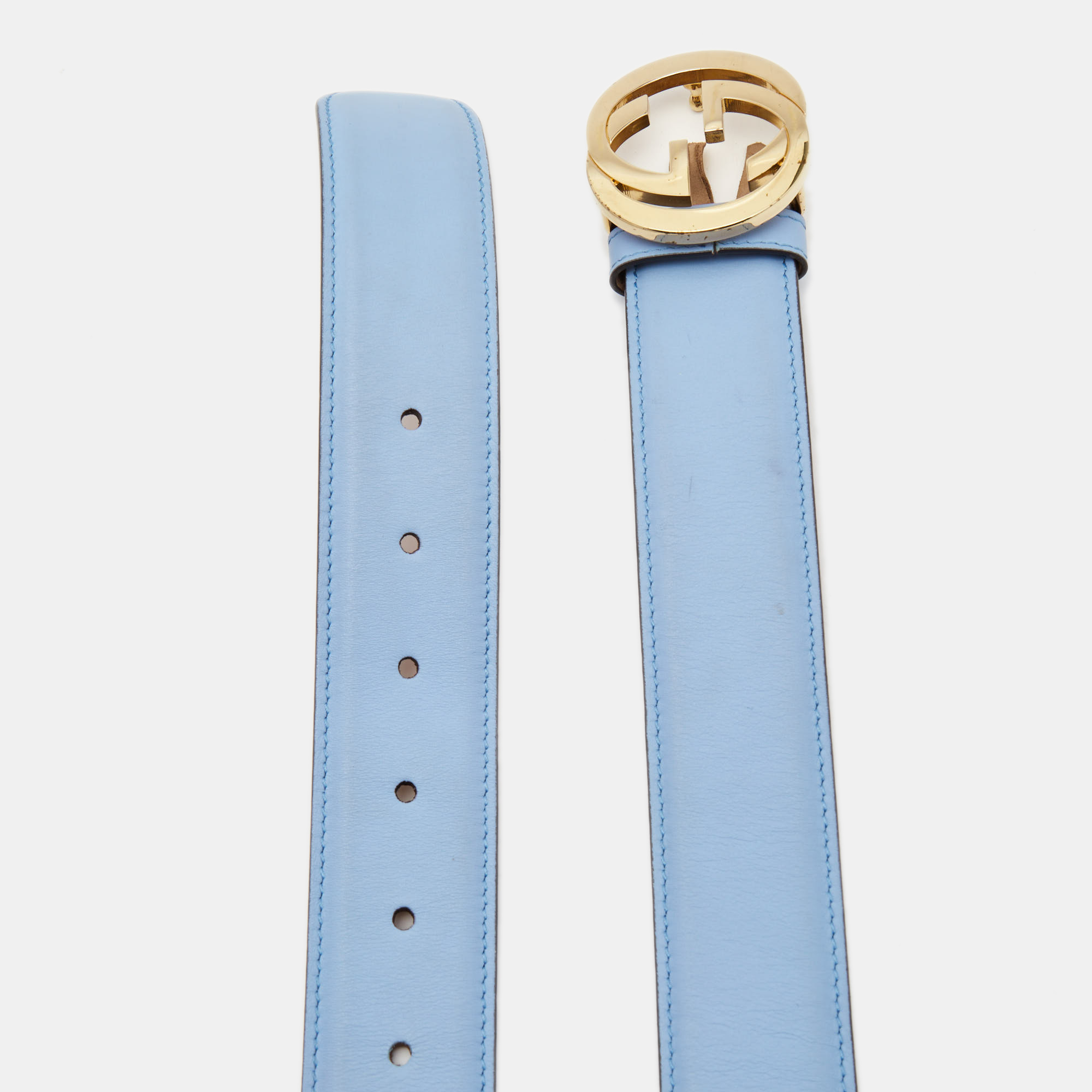 

Gucci Light Blue Leather Interlocking G Belt