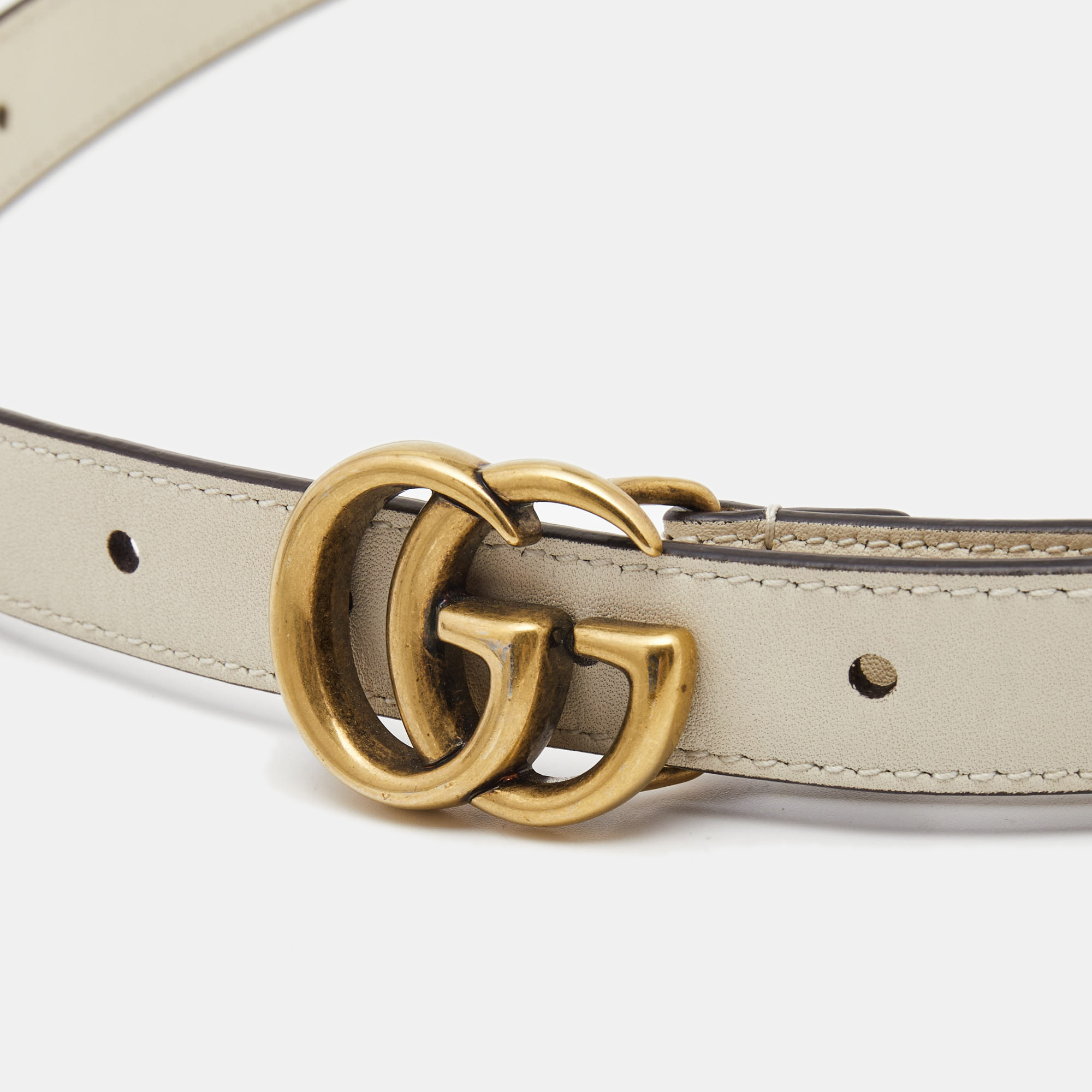 

Gucci White Leather GG Marmont Slim Belt