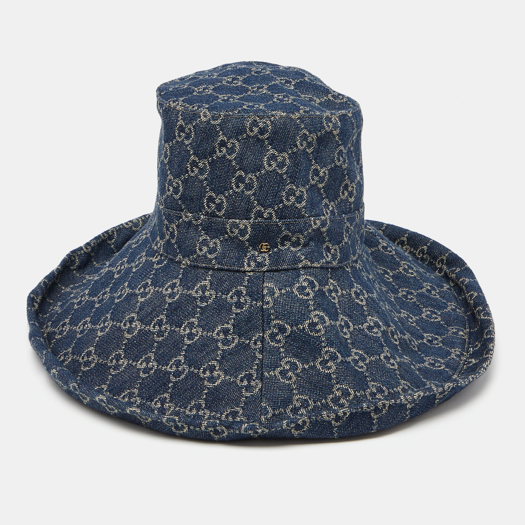 

Gucci Navy Blue Monogram Denim Wide Brim Bucket Hat