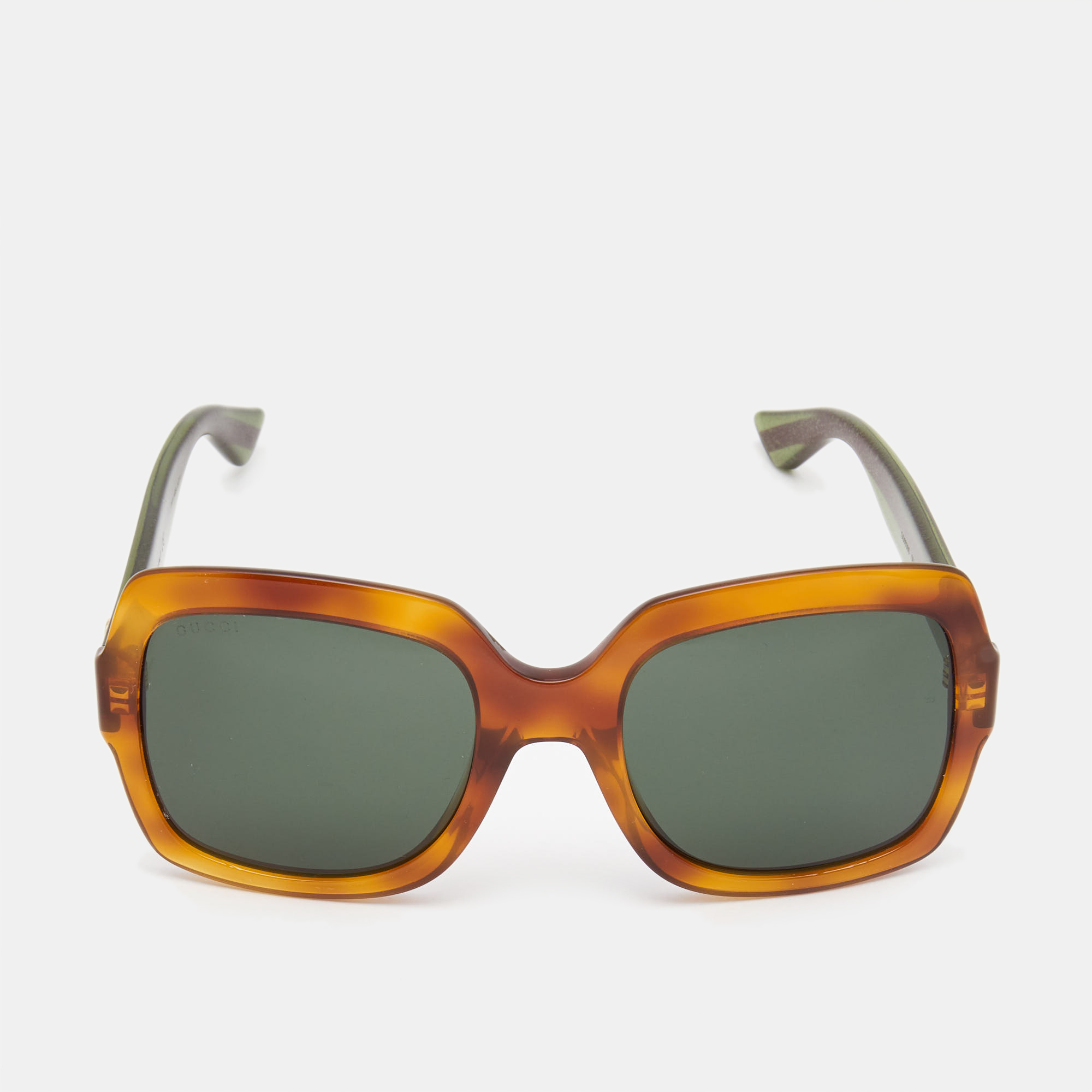 Pre-owned Gucci Brown/green Gg0036s Interlocking G Square Sunglasses