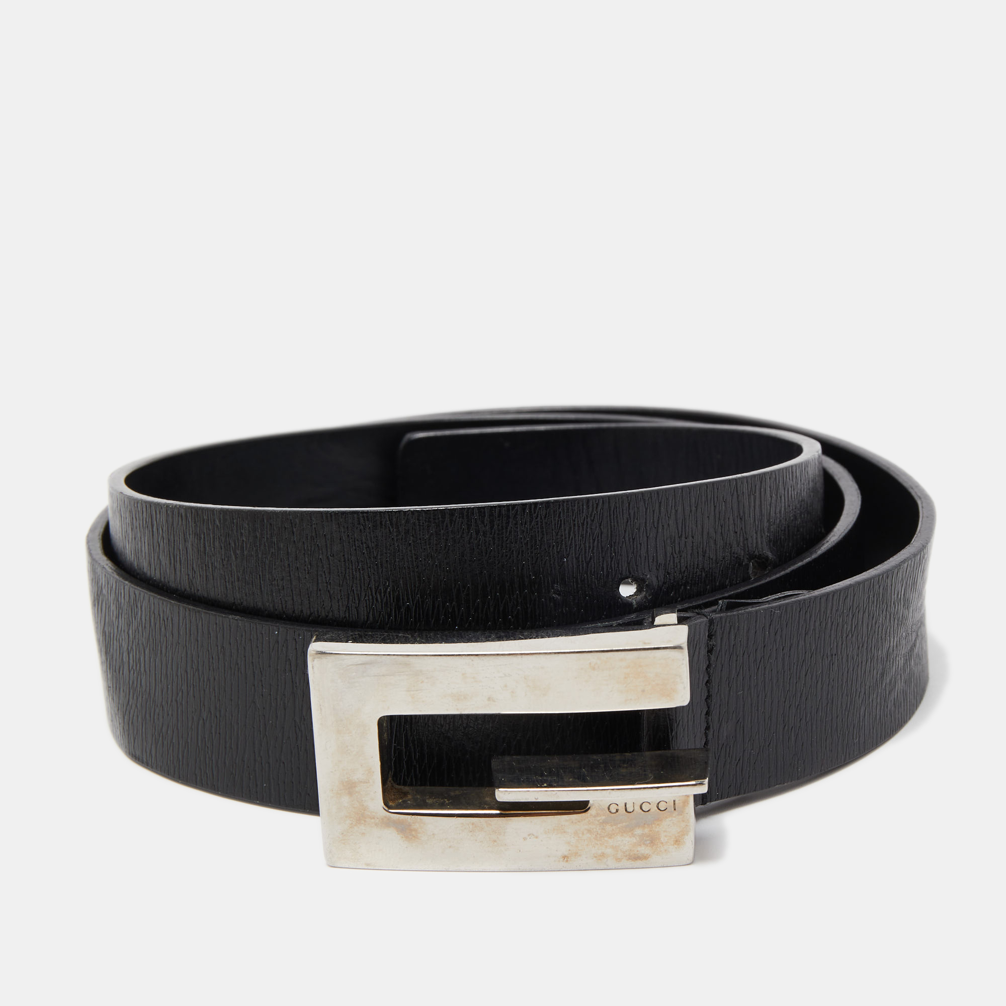 Pre-owned Gucci Black Leather G Buckle Belt 90cm