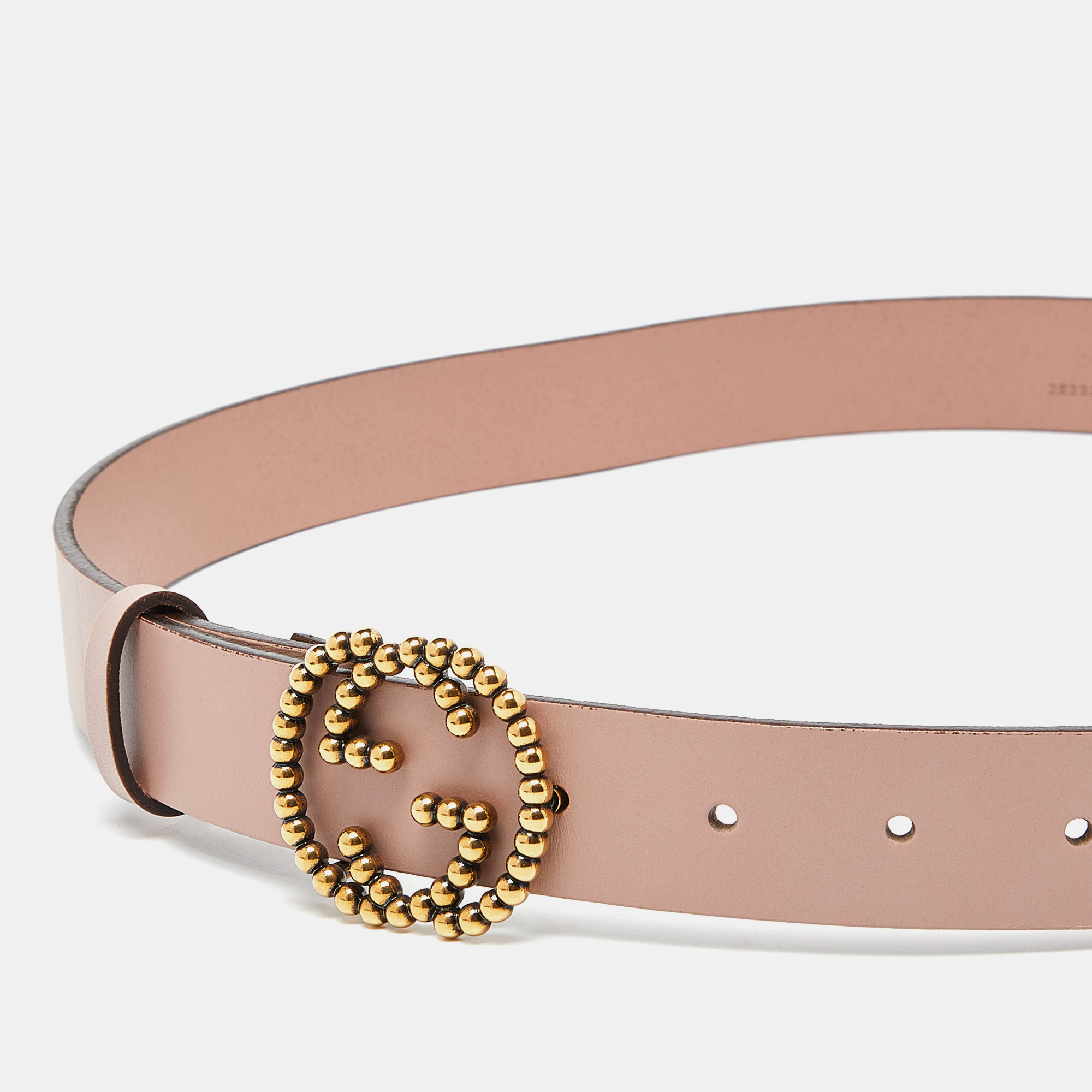 

Gucci Pink Leather Studded Interlocking G Buckle Belt