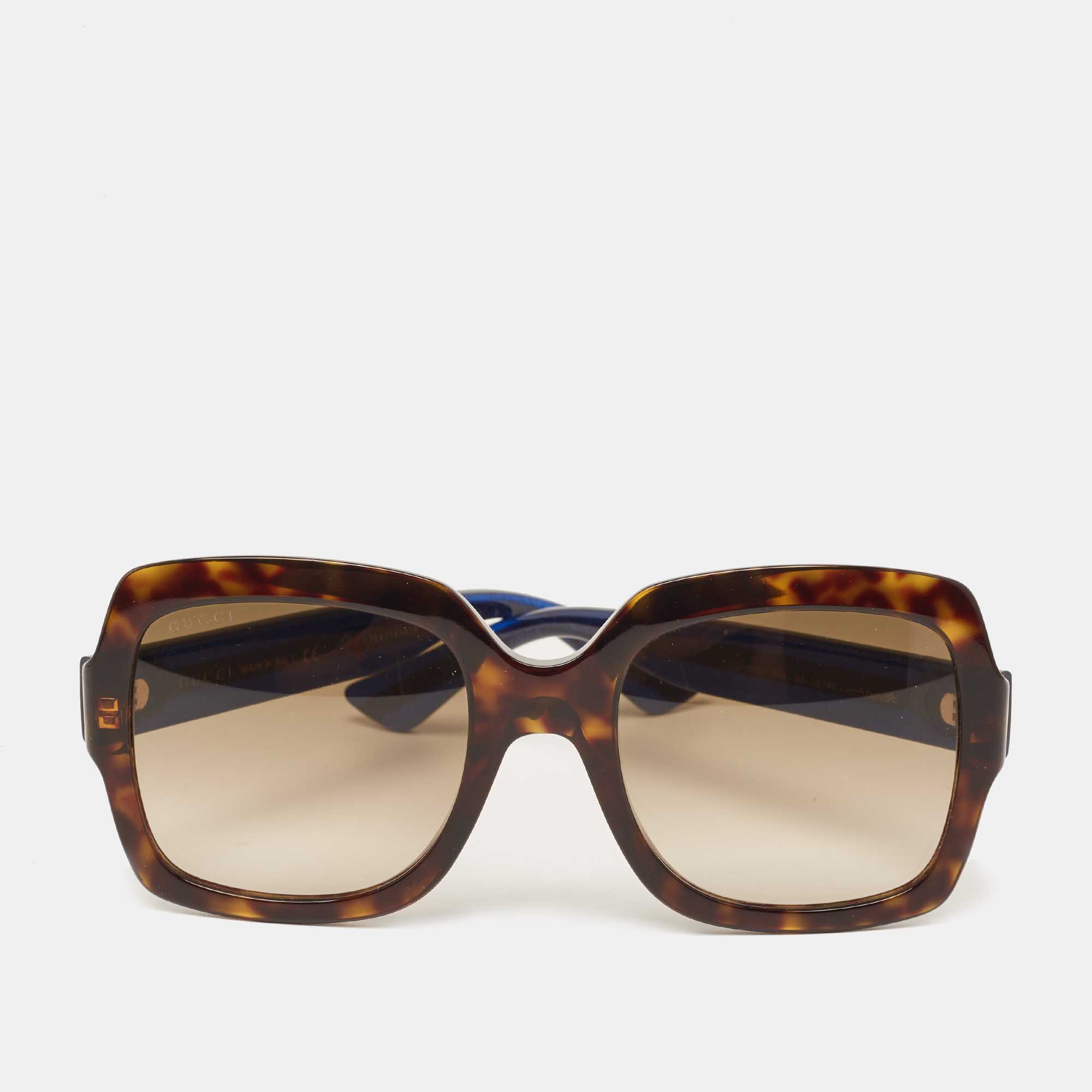 Pre-owned Gucci Brown Tortoise Gradient Gg 0036s Square Sunglasses