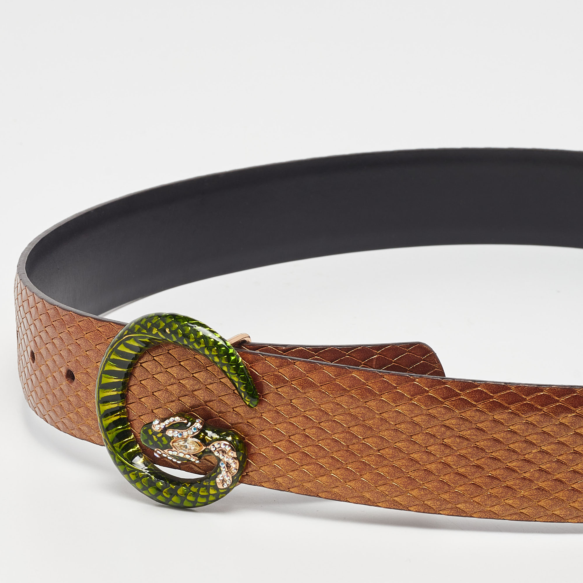 

Gucci Metallic Brown Snakeskin Embossed Leather G Serpent Buckle Belt, Purple