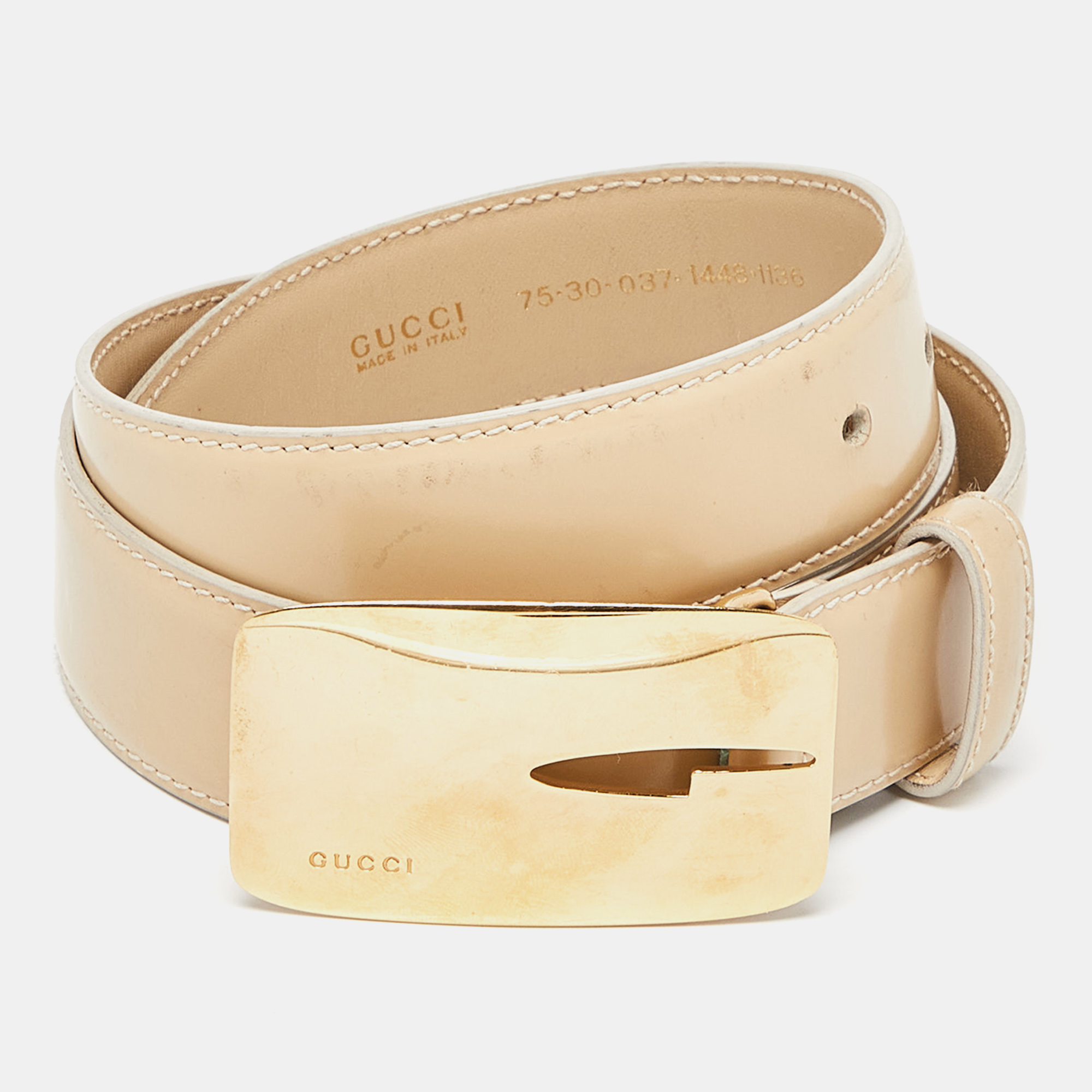 Pre-owned Gucci Beige Leather Buckle Belt 75cm | ModeSens