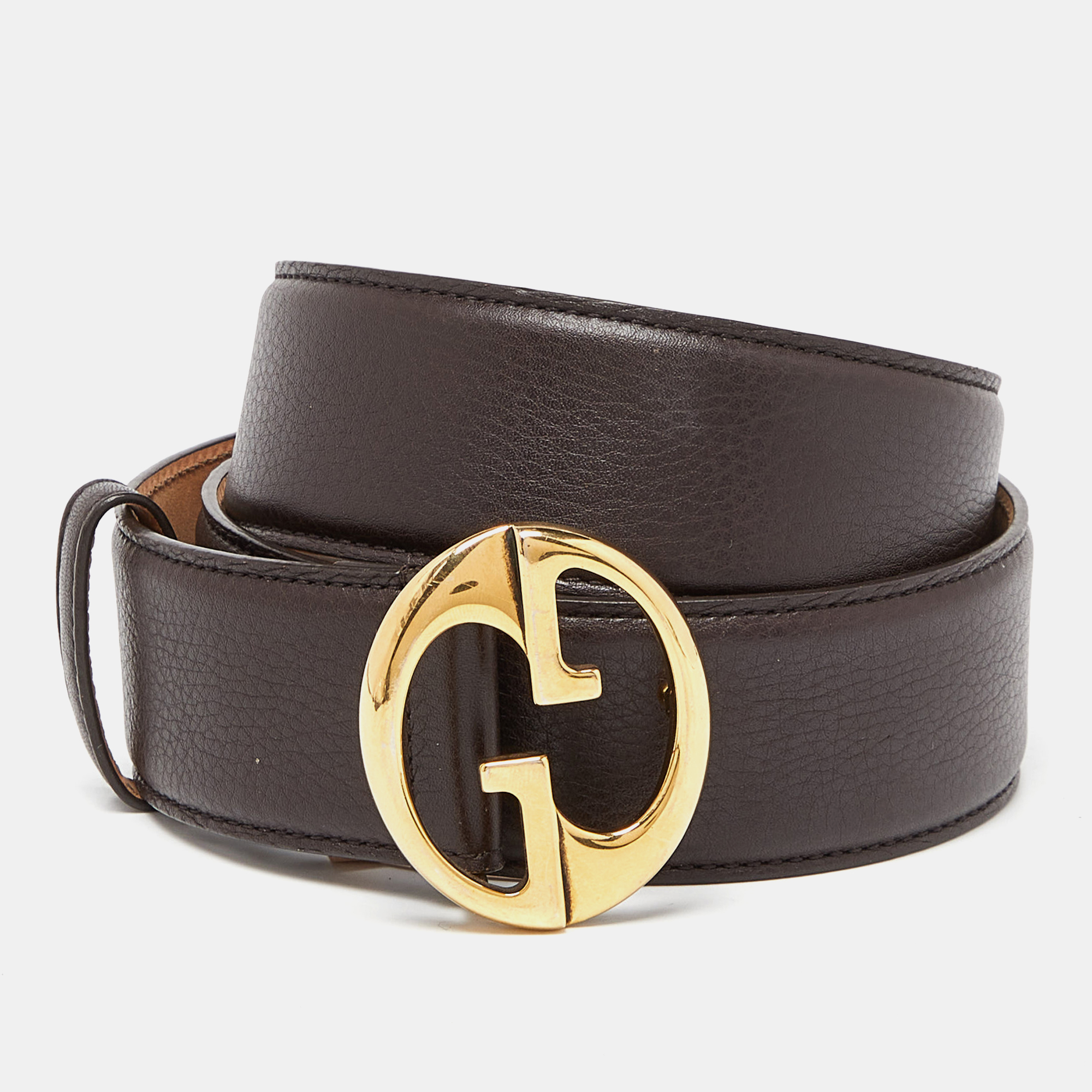 

Gucci Brown Leather Interlocking G Buckle Belt