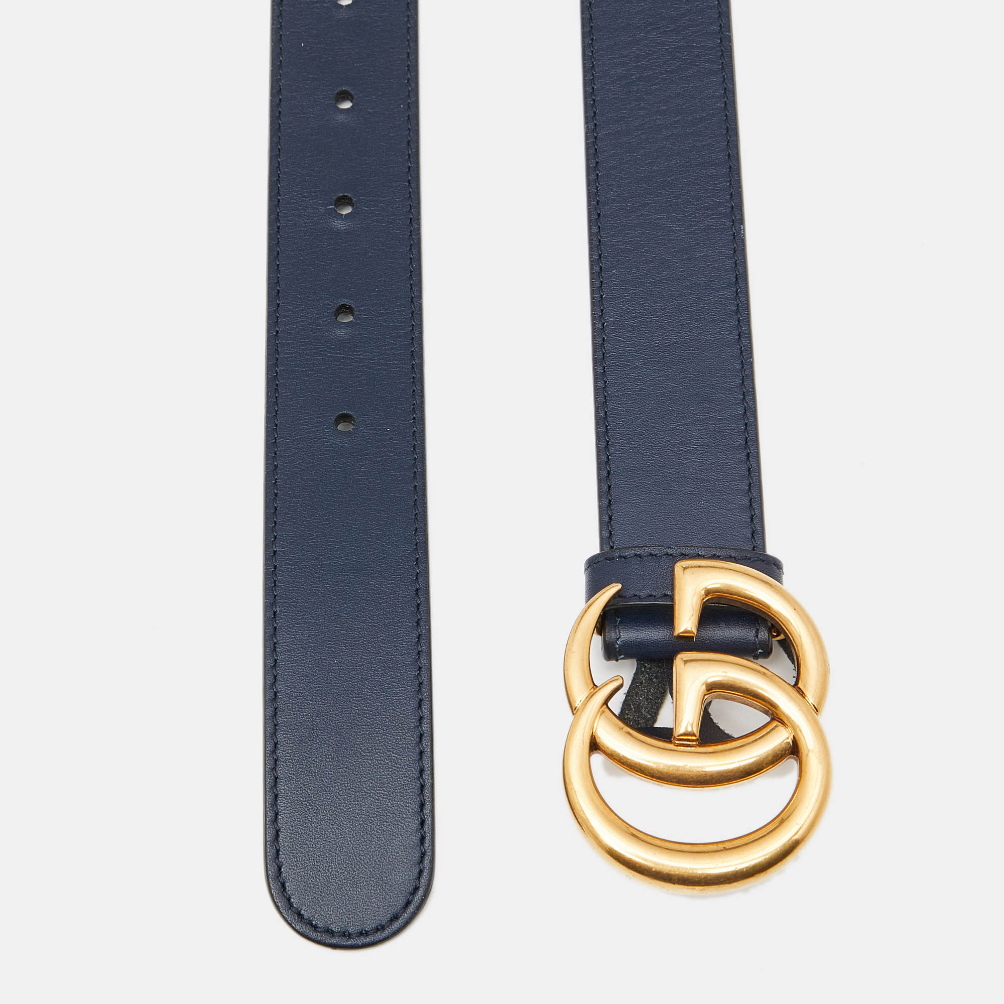 

Gucci Blue Leather GG Marmont Buckle Belt