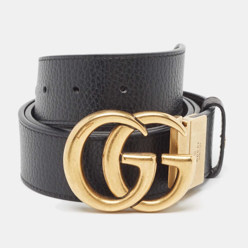Pre Owned Gucci Black Leather GG Marmont Buckle Belt 85 CM