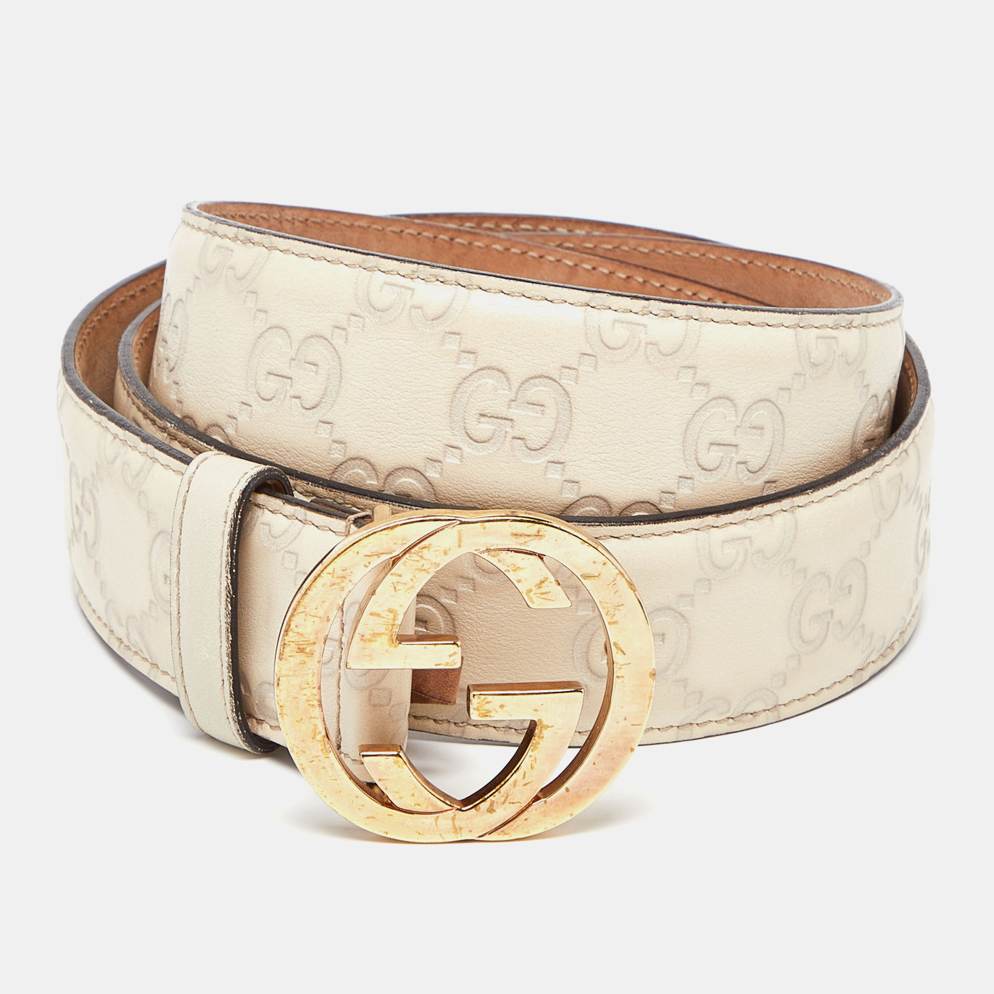 

Gucci Beige Guccissima Leather Interlocking G Buckle Belt