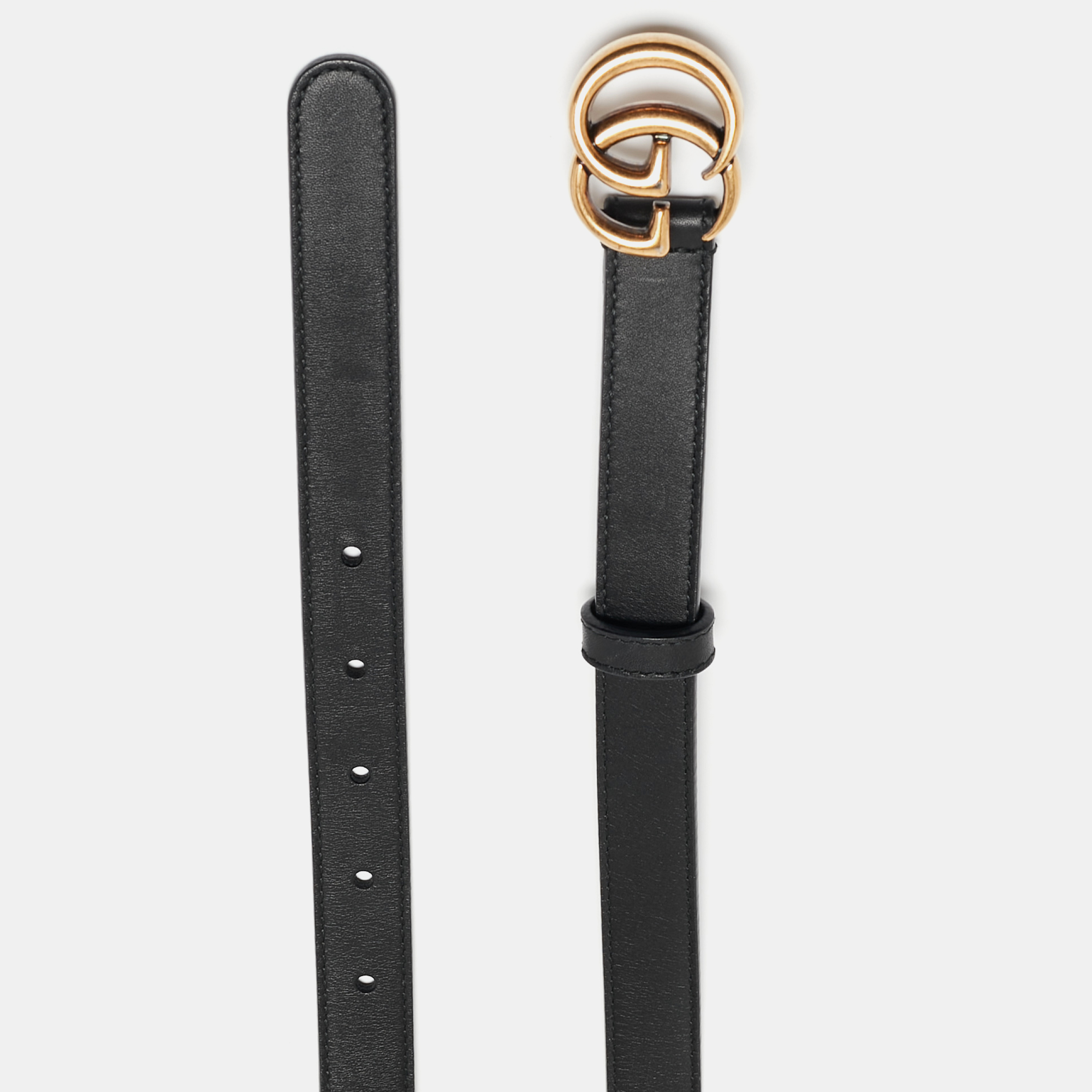 

Gucci Black Leather Double G Buckle Slim Belt