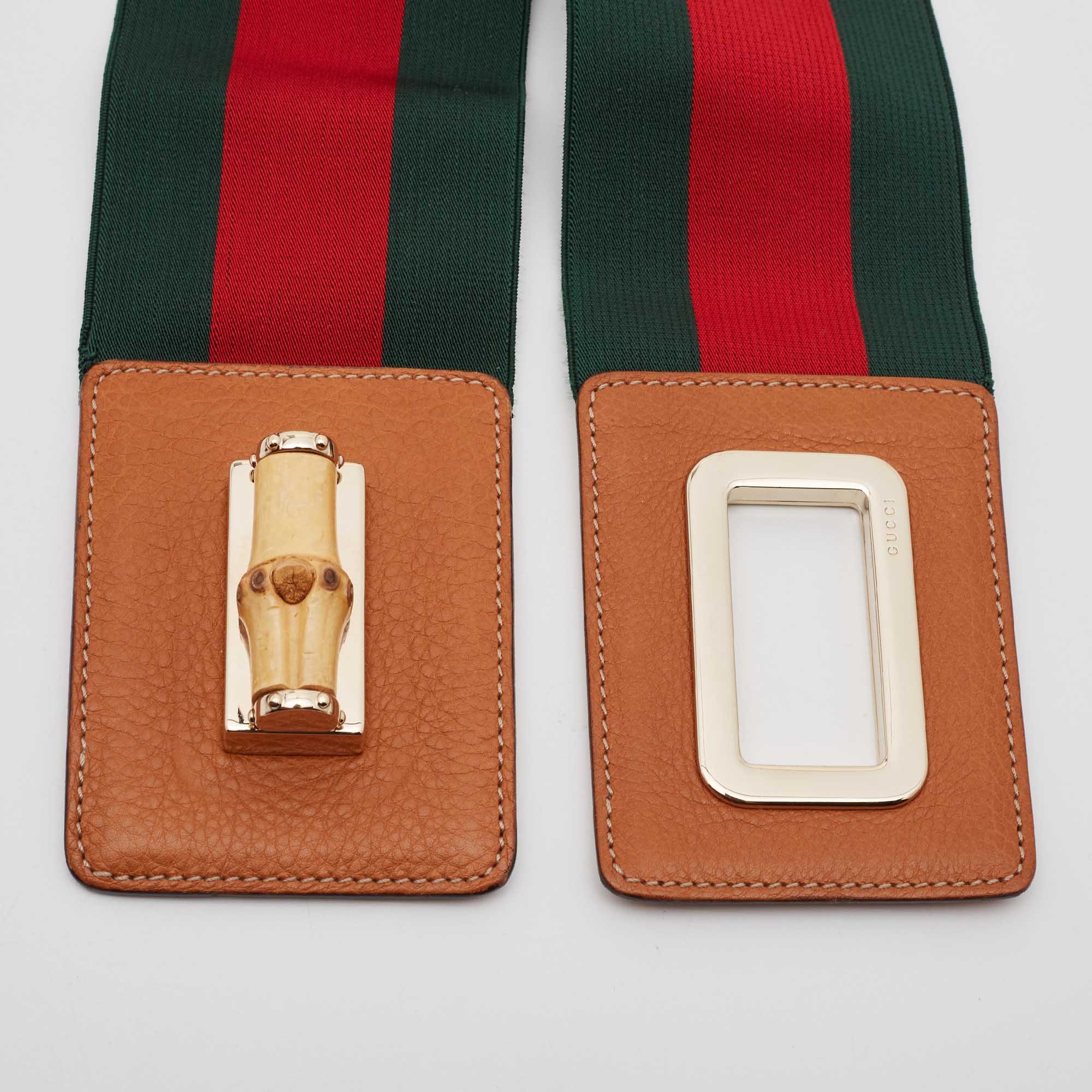 

Gucci Green/Red Elastic and Leather Web Bamboo Waist Belt
