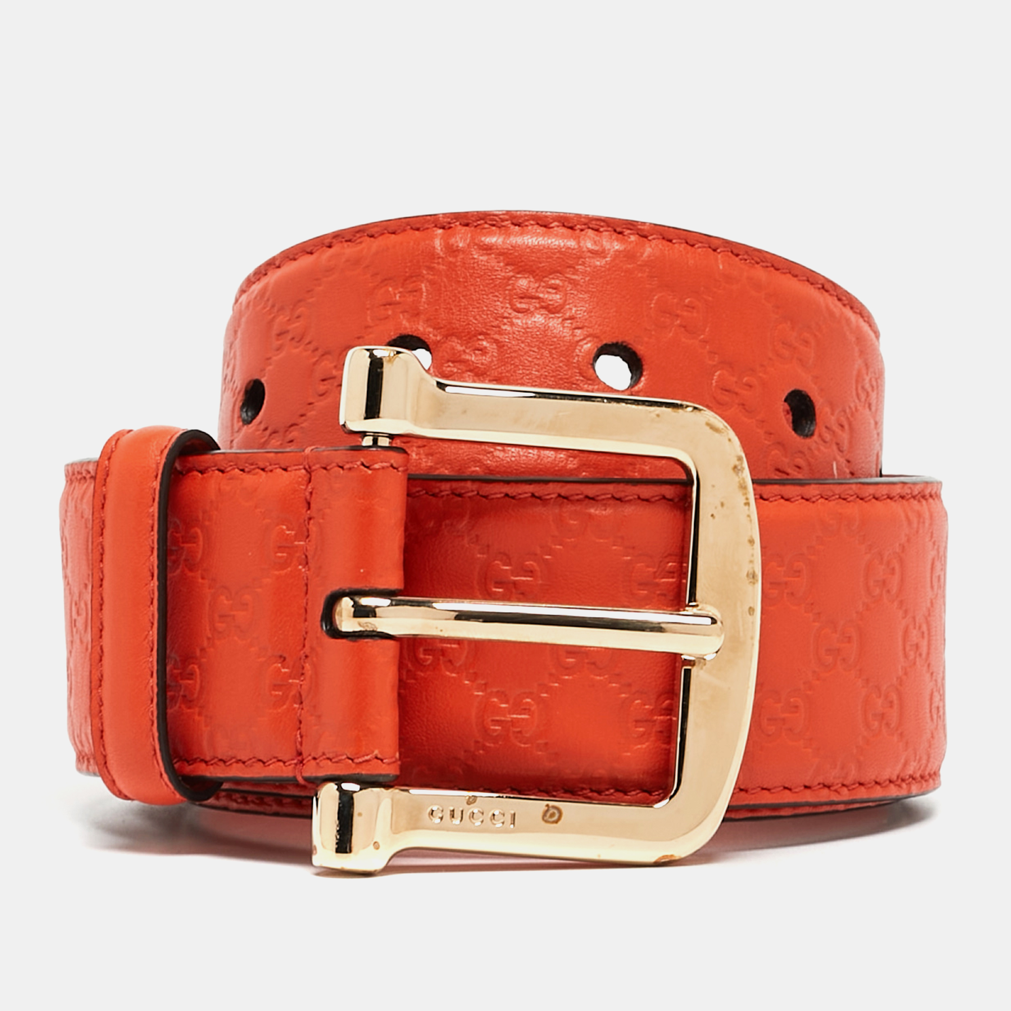 Pre-owned Gucci Ssima Leather Interlocking Gg Belt 90 Cm In Orange