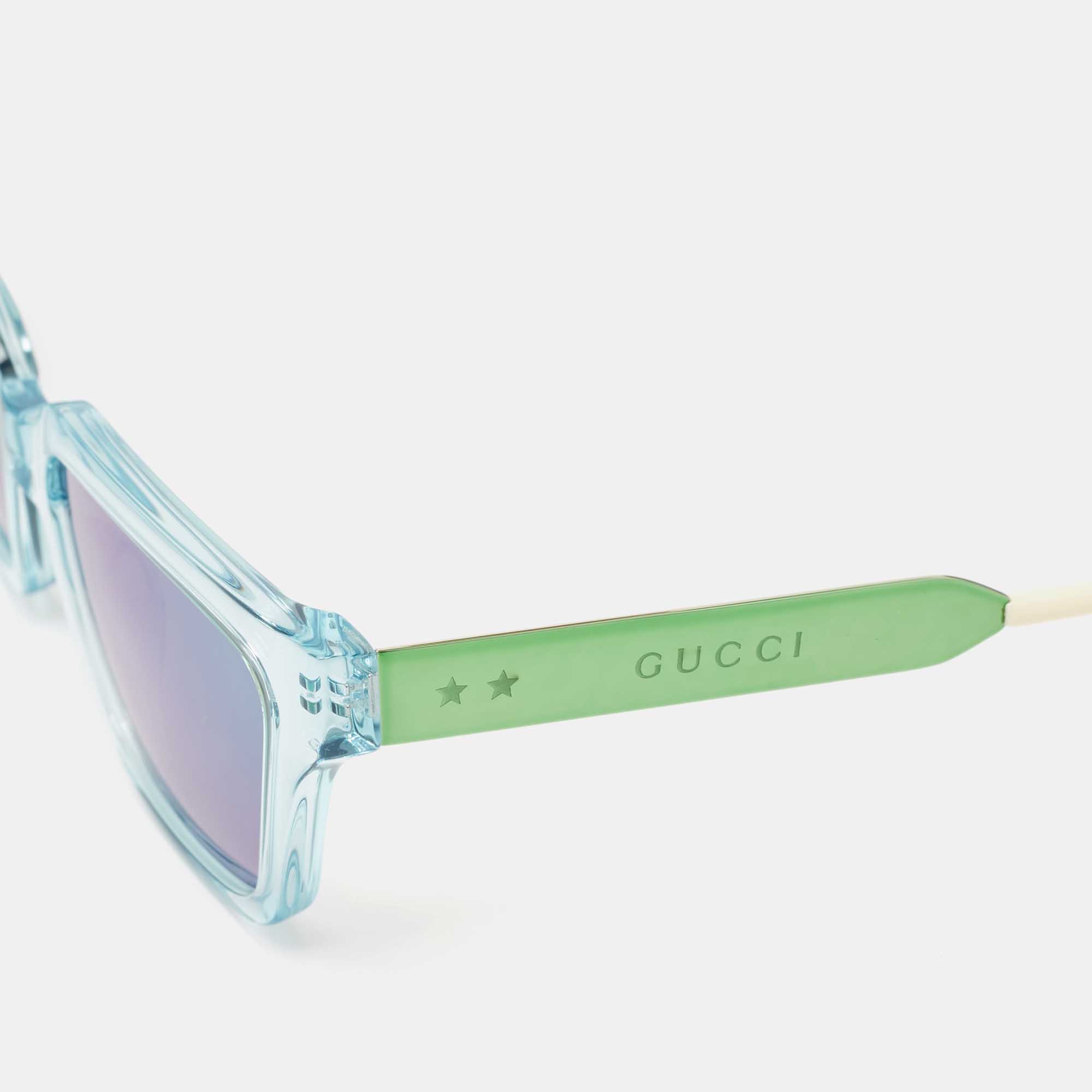 

Gucci Light Blue/Metallic Gradient GG0975S Mirrored Square Sunglasses