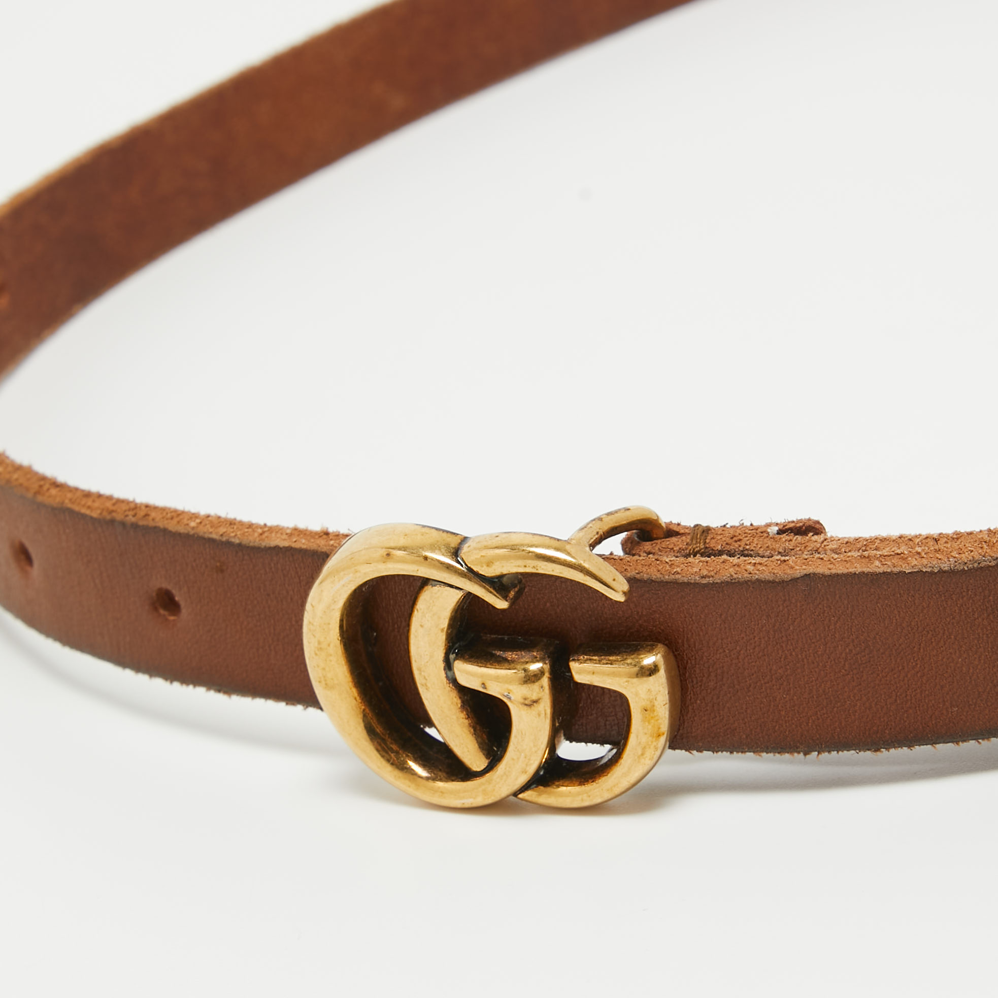 

Gucci Brown Leather Double G Slim Buckle Belt