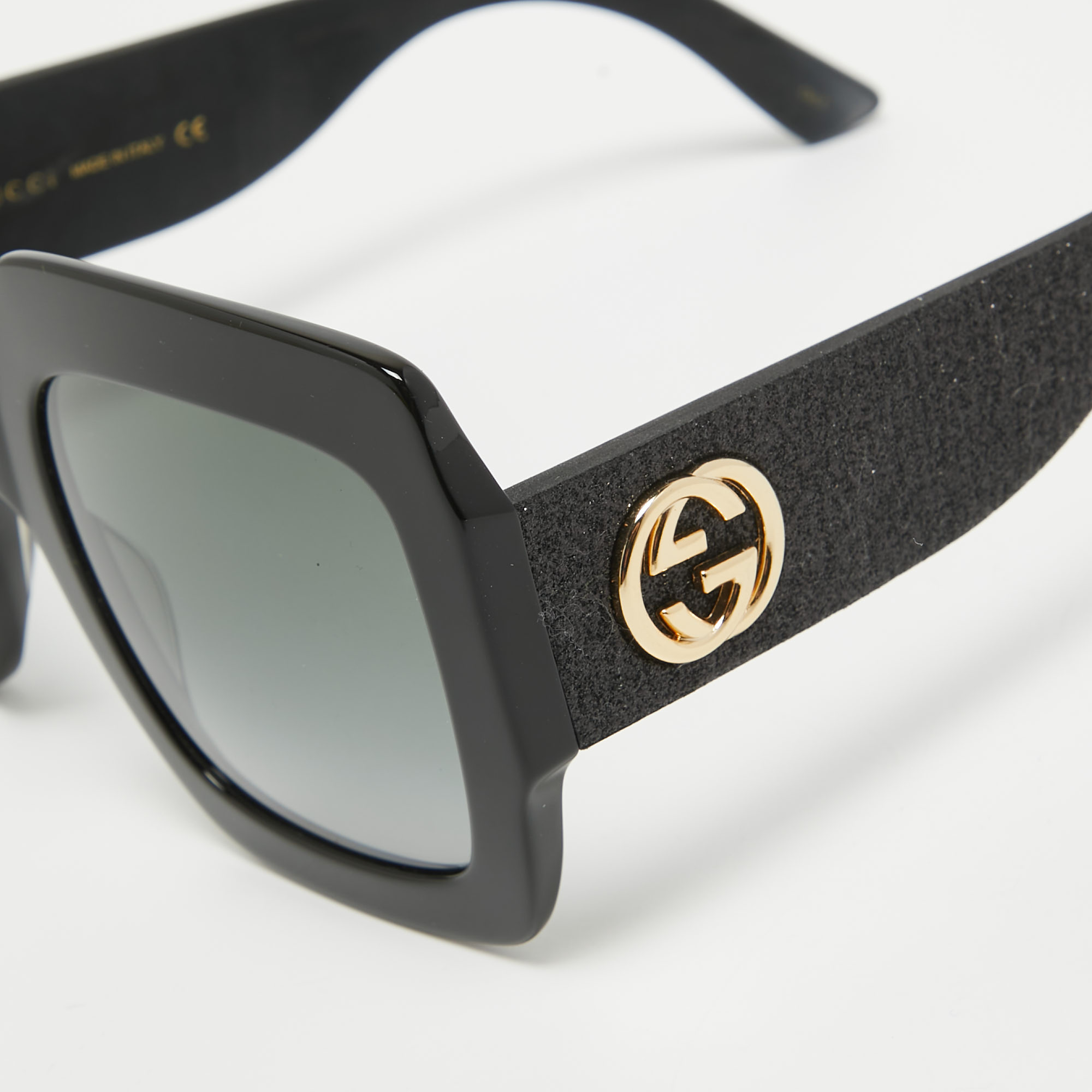 

Gucci Black Gradient GG0102S Pop Glitter Iconic Oversize Square Sunglasses