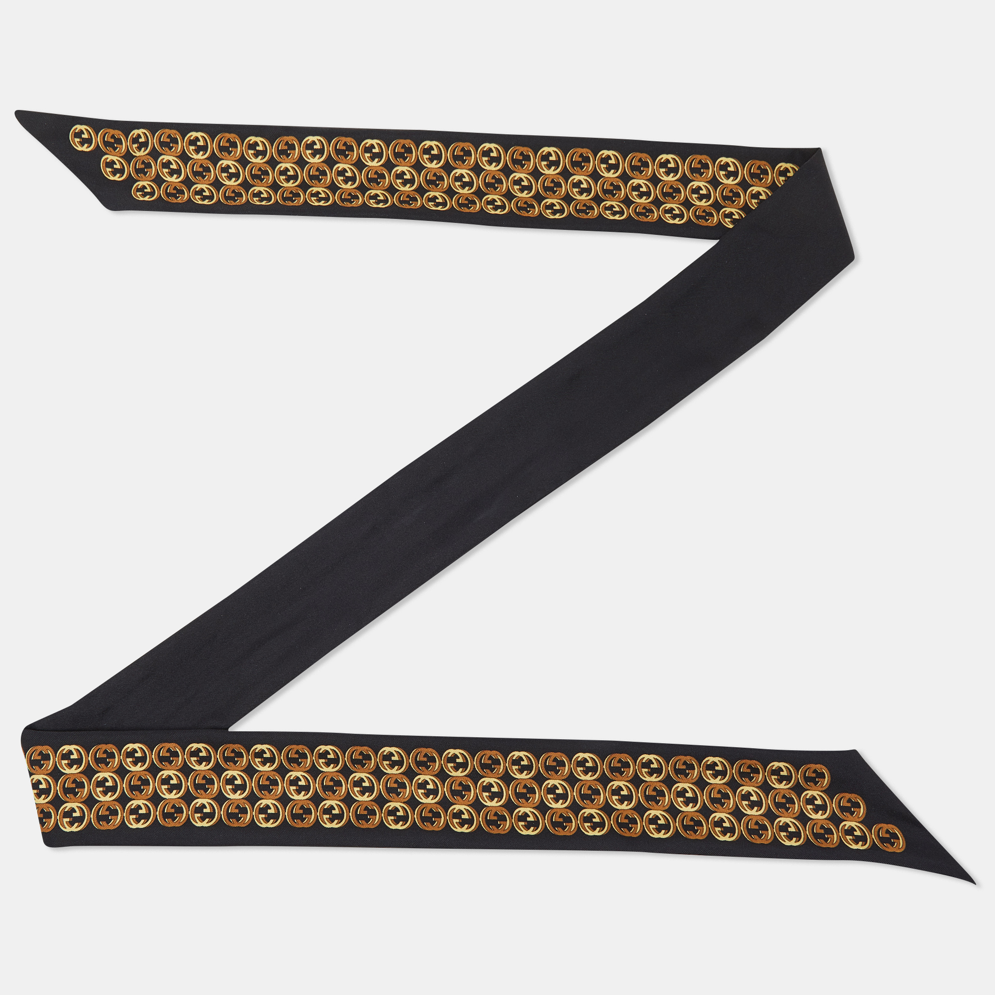 

Gucci Black GG Logo Print Charm Detail Silk Twilly