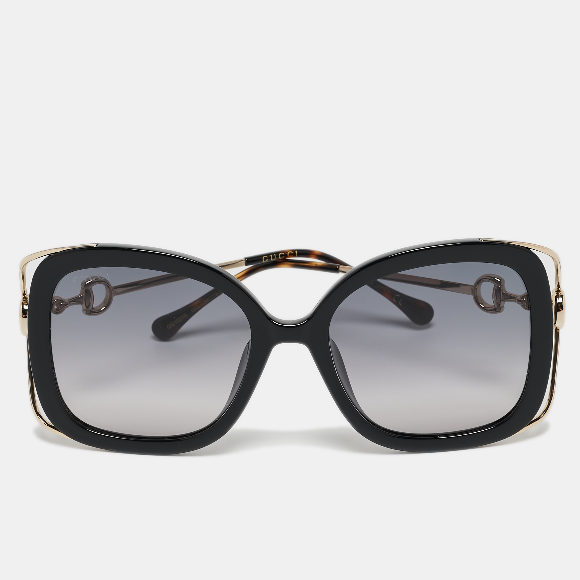 Pre-owned Gucci Black Gradient Gg1021s Horsebit Rectangular Sunglasses