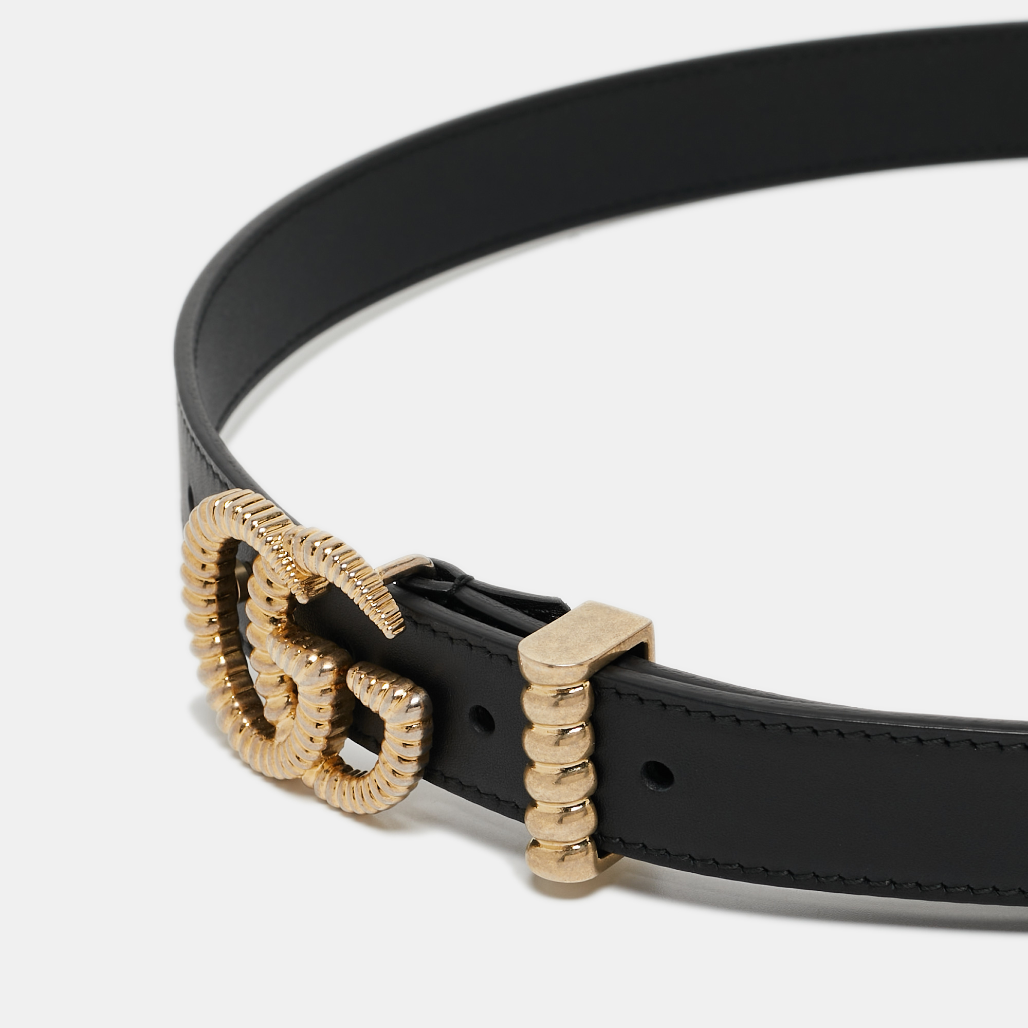 

Gucci Black Leather Torchon Double G Buckle Slim Belt