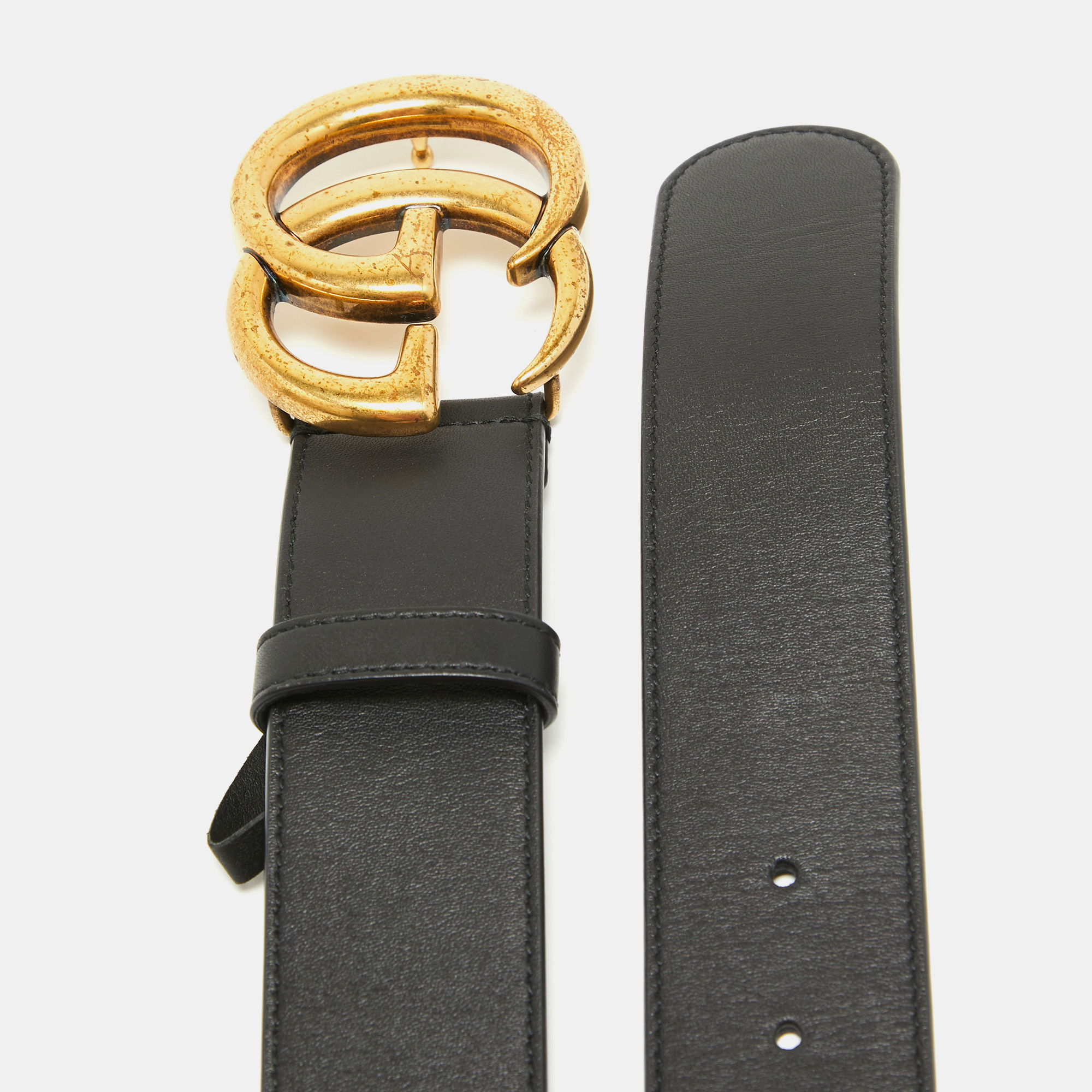 

Gucci Black Leather GG Marmont Buckle Belt