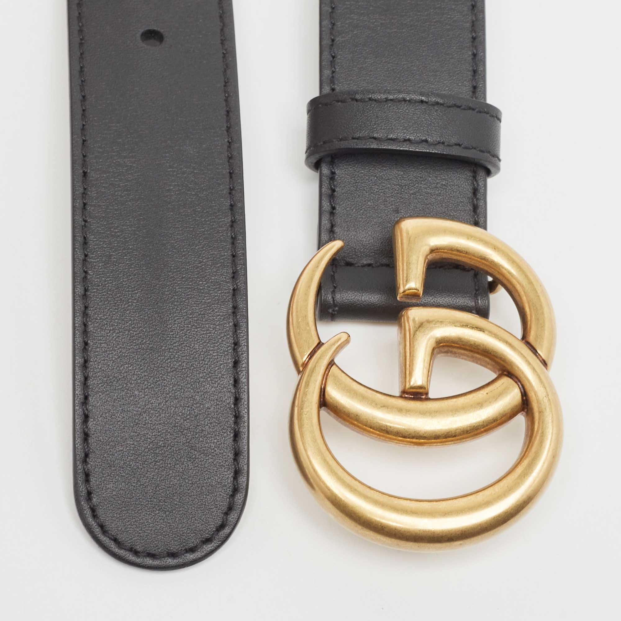 

Gucci Black Leather GG Mamont Buckle Belt