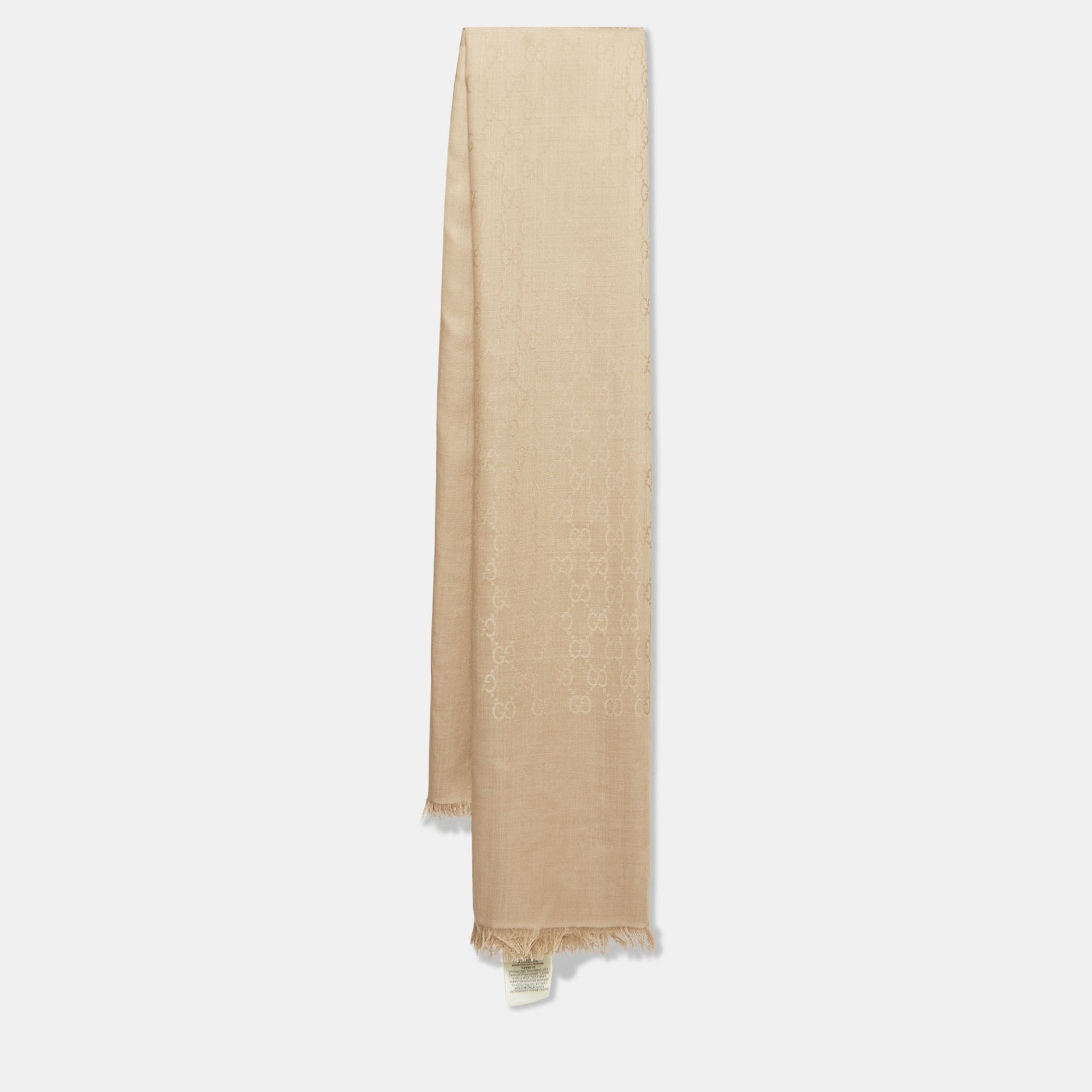 مملوكة مسبقًا Gucci Beige GG Patterned Silk and Wool Scarf