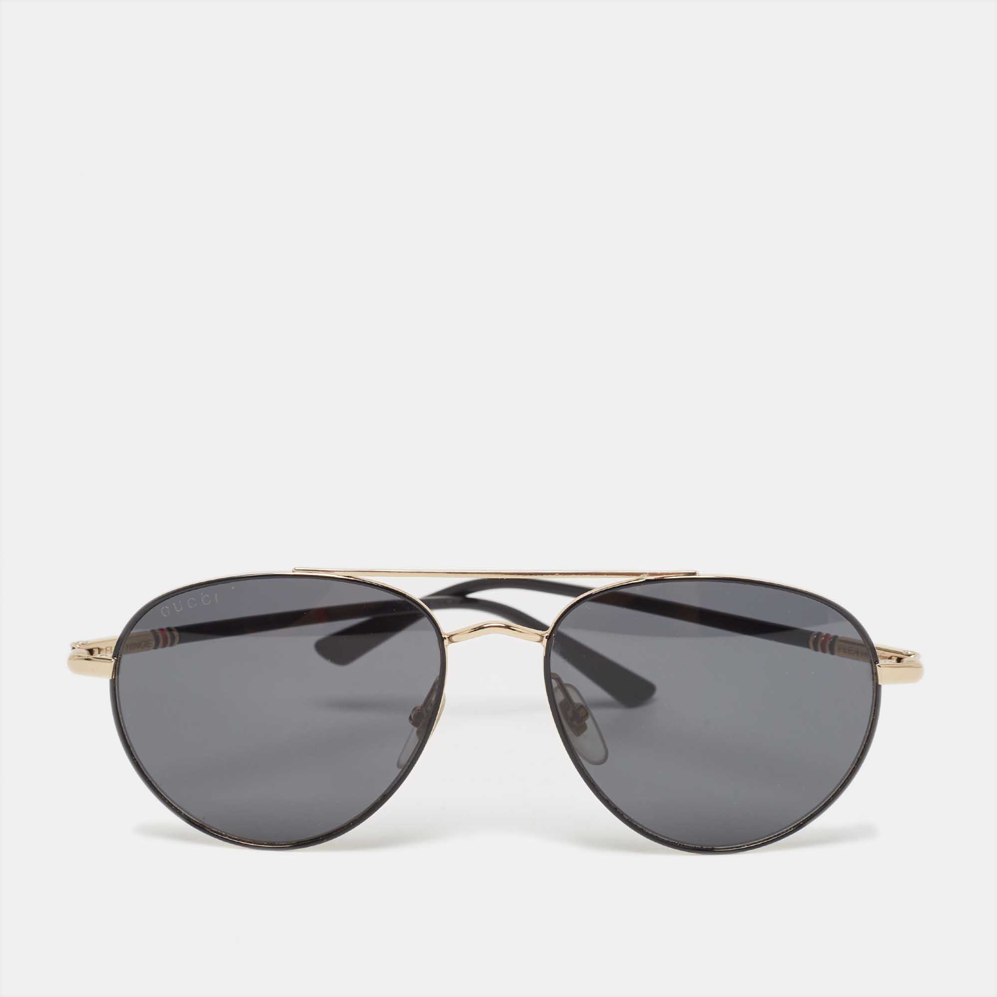Pre-owned Gucci Black/gold Web Aviator Sunglasses