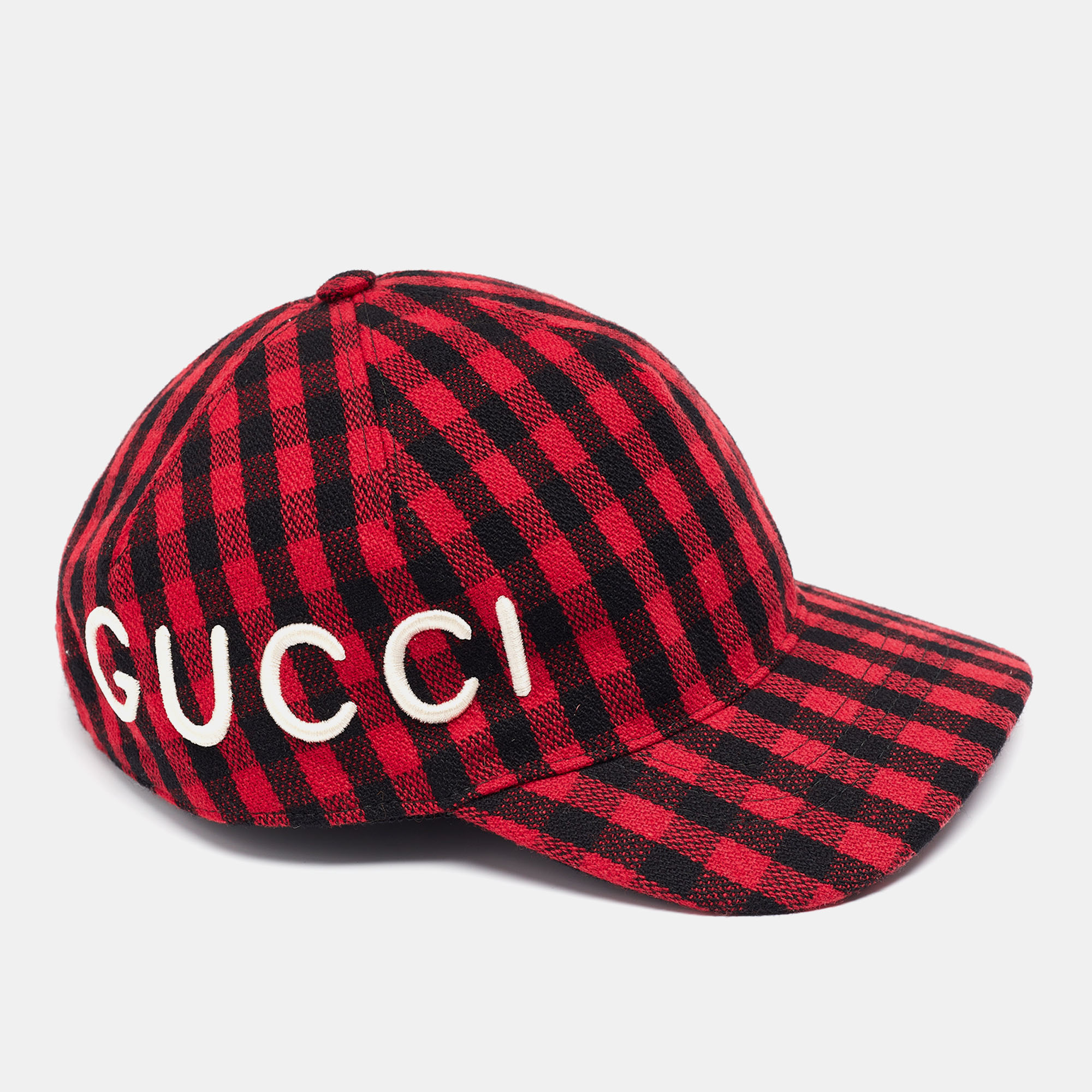 

Gucci Red/Black Loved Gingham Flannel Baseball Cap