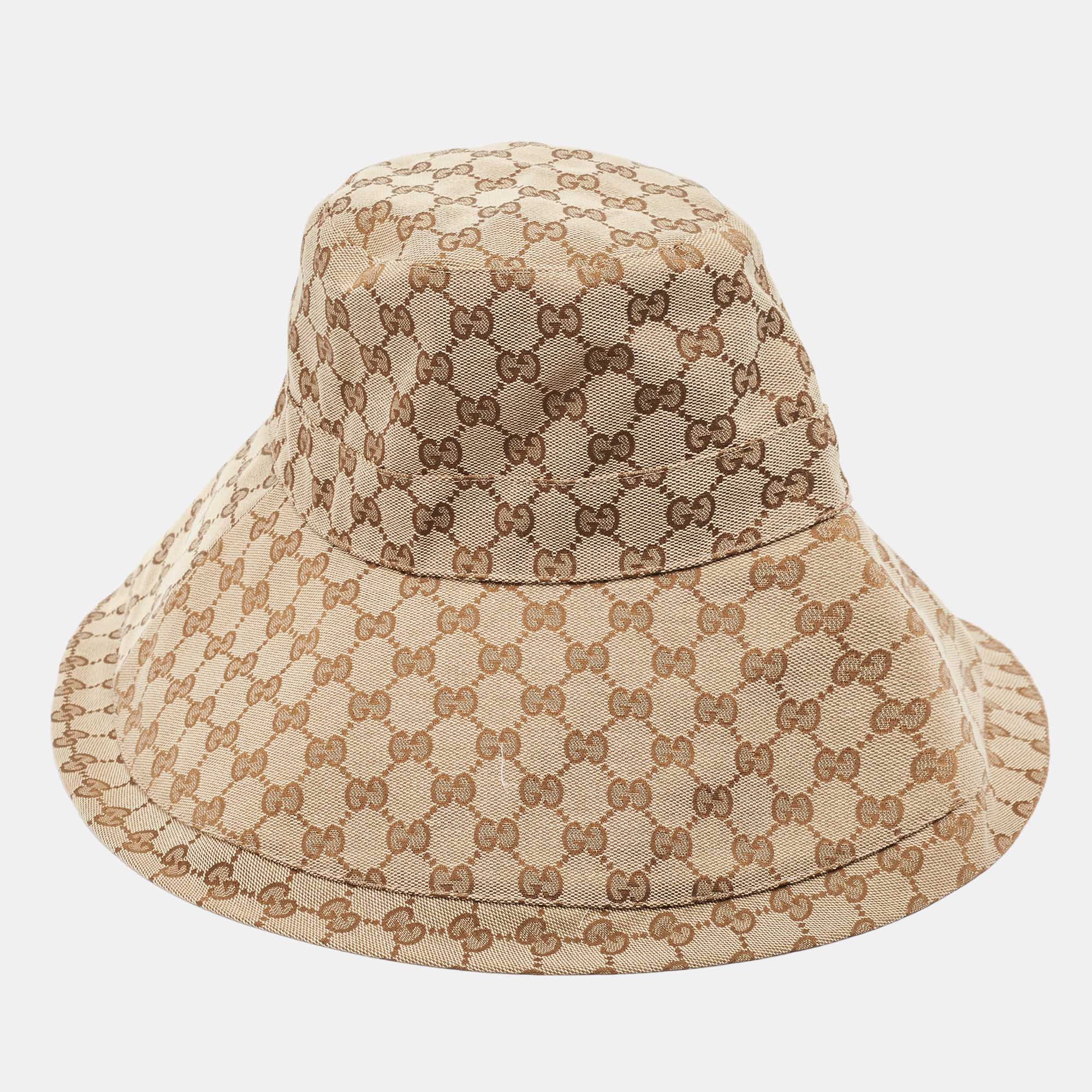 Pre Owned Gucci Beige GG Canvas Wide Brim Hat M