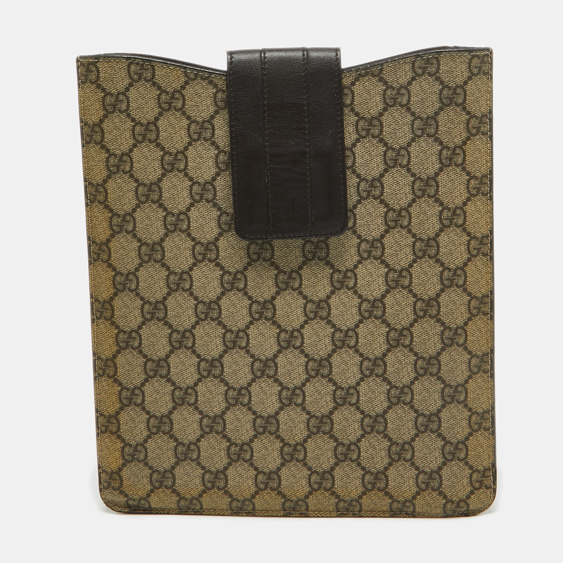 Pre-owned Gucci Beige/brown Gg Supreme Canvas And Leather Ipad Case