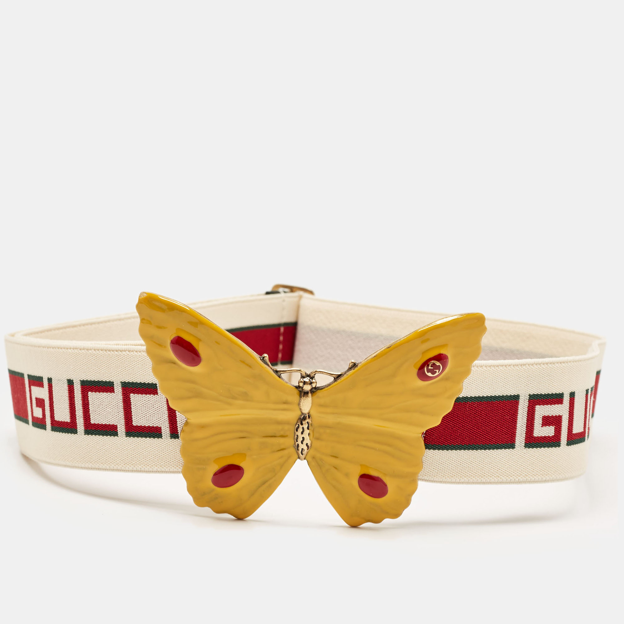 

Gucci Cream Elastic Band Butterfly Buckle Belt