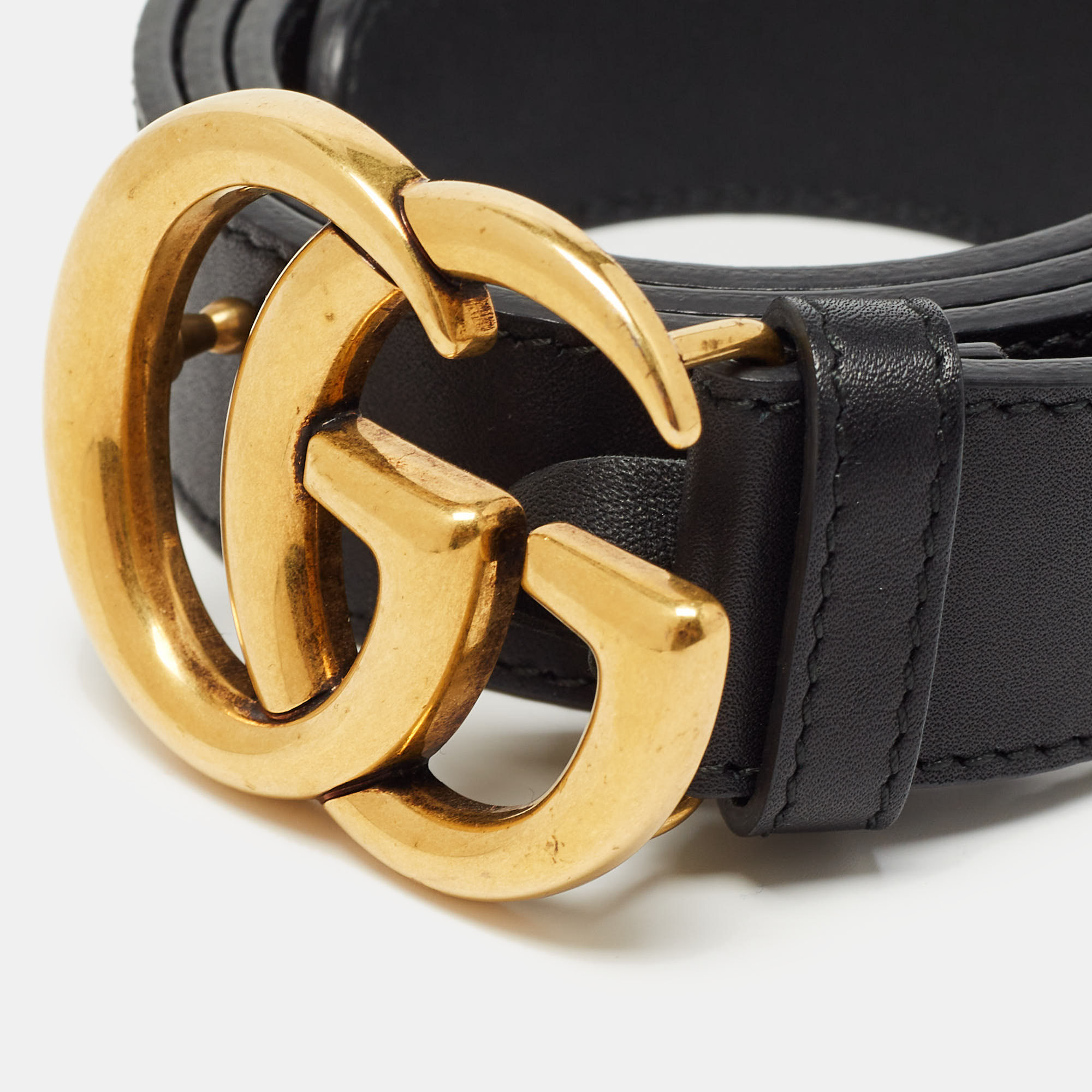 

Gucci Black Leather GG Marmont Buckle Belt