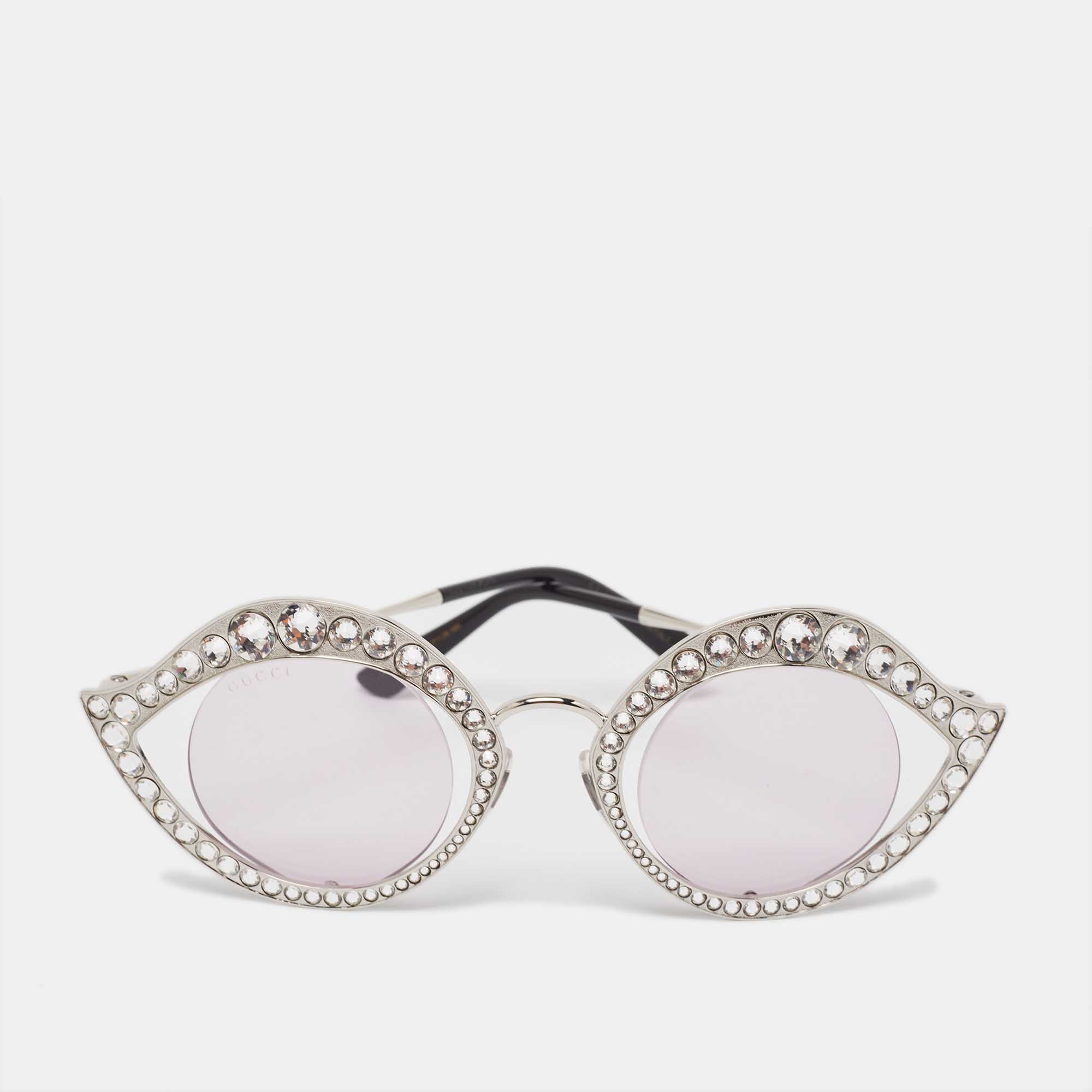 

Gucci Lilac/Silver GG0046S Crystals Eye Round Sunglasses, Purple