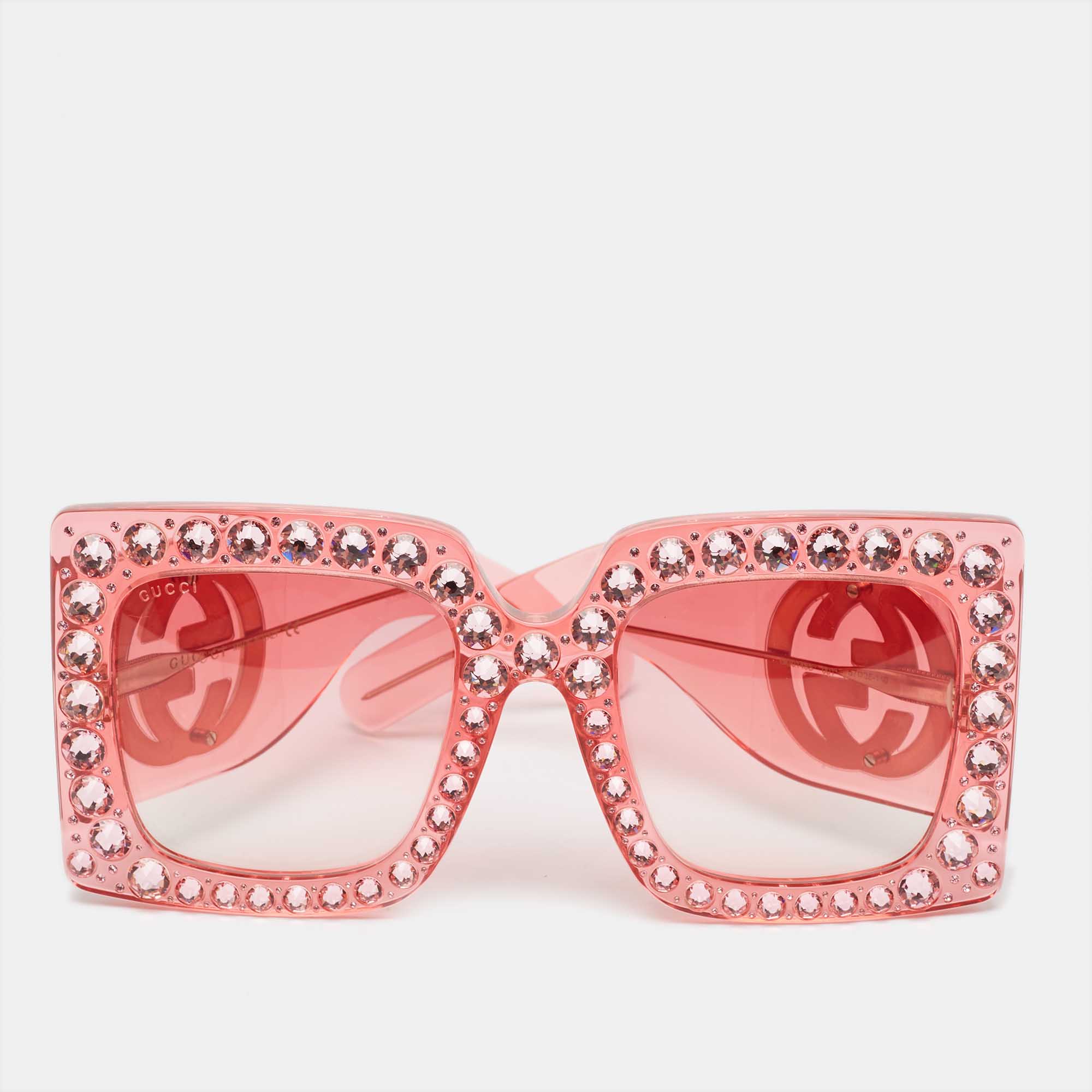 Gucci Pink Gradient GG0145S Crystals Oversized Sunglasses