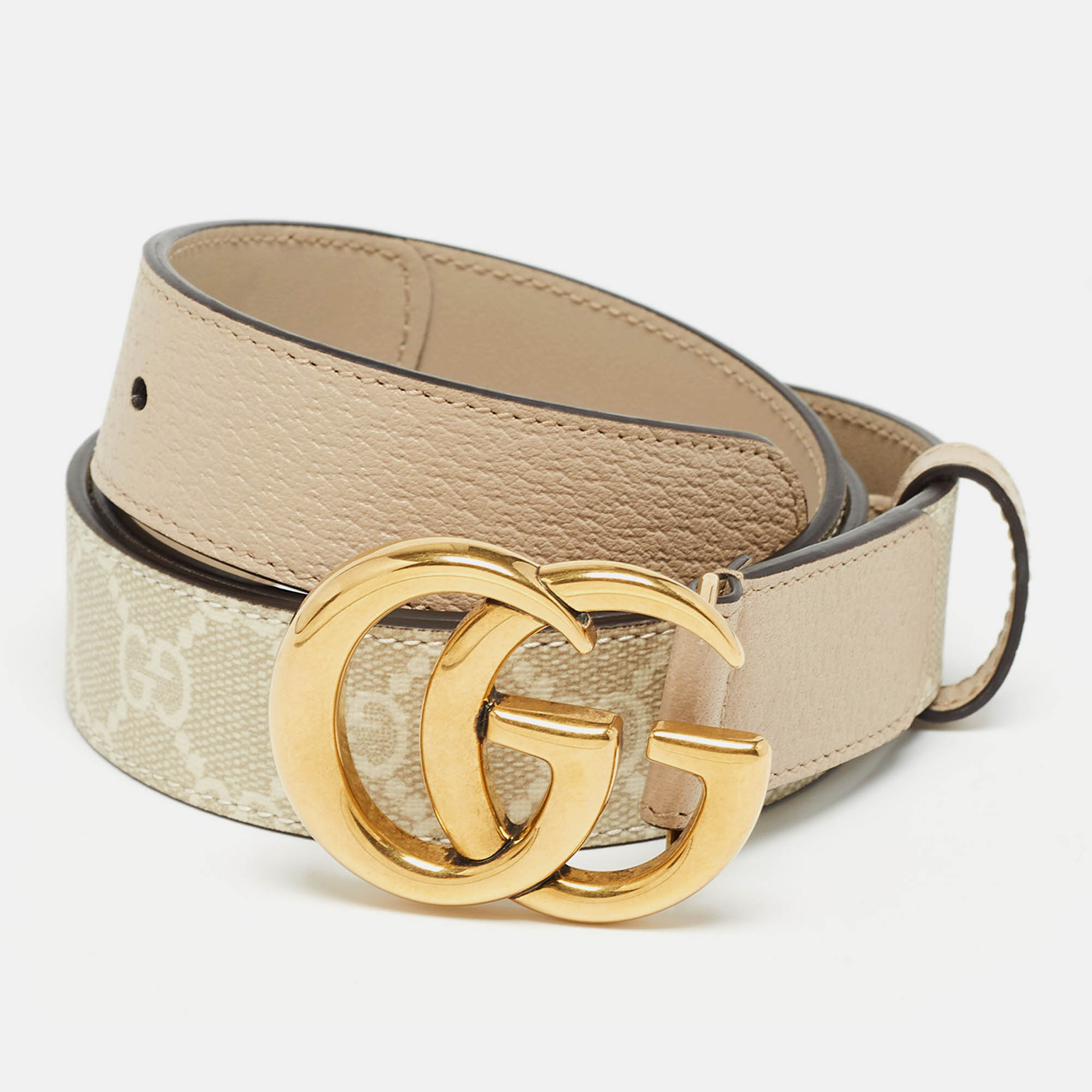 

Gucci Beige GG Supreme Canvas and Leather GG Marmont Slim Belt