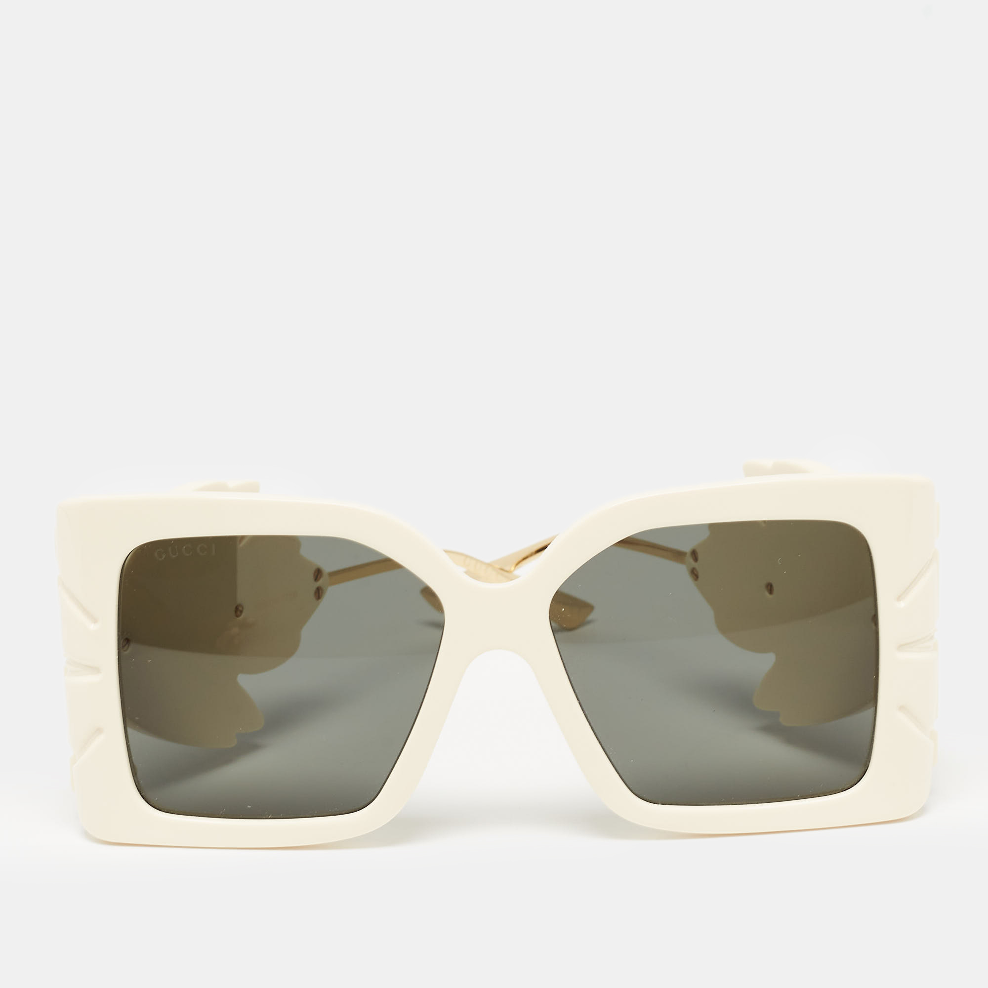 Pre-owned Gucci Cream/gold Gg0535s Leaf Motif Oversized Sunglasses