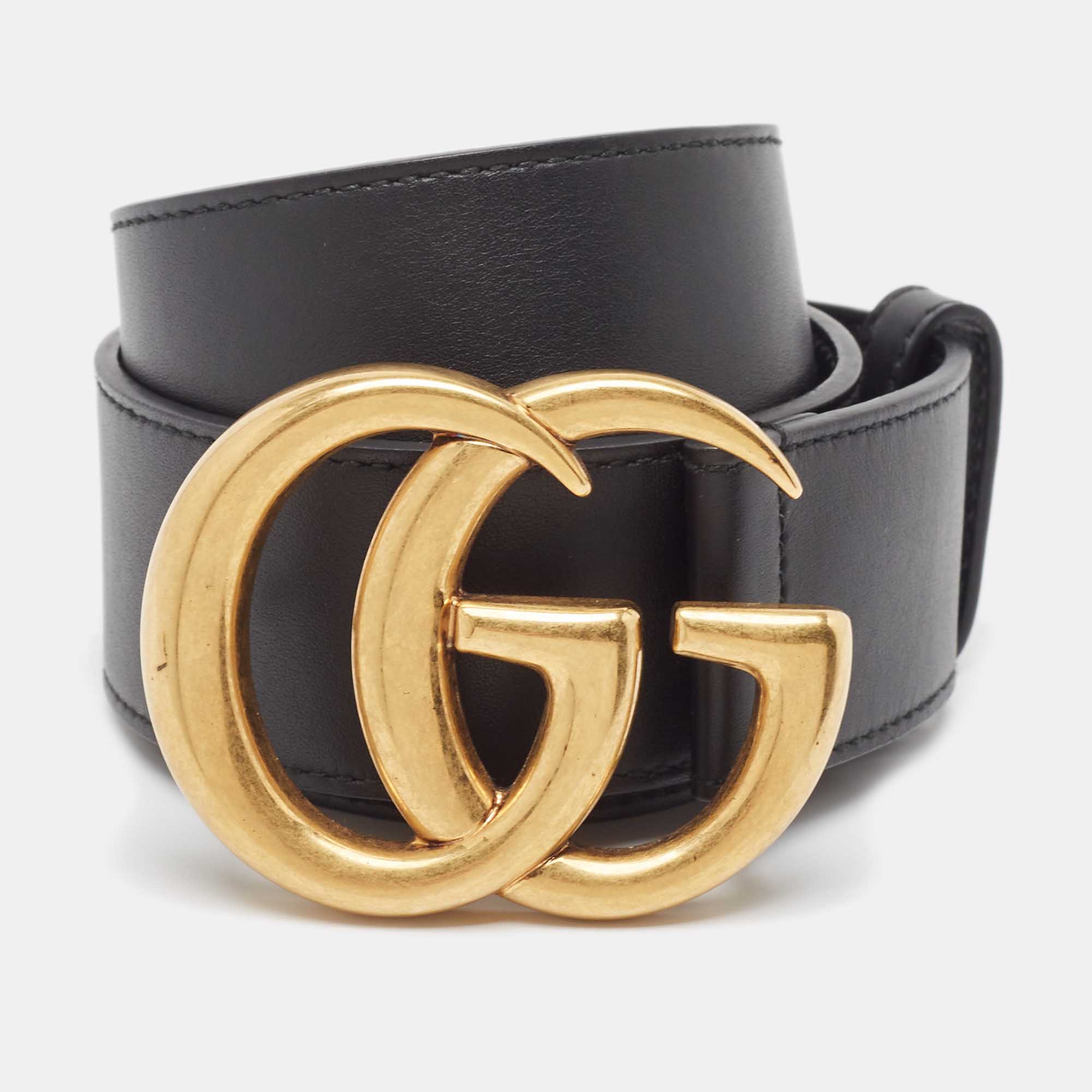 

Gucci Black Leather GG Marmont Buckle Belt